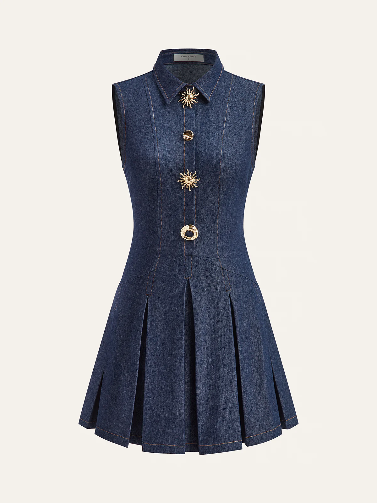 Denim Sleeveless Pleated Shirt Dress