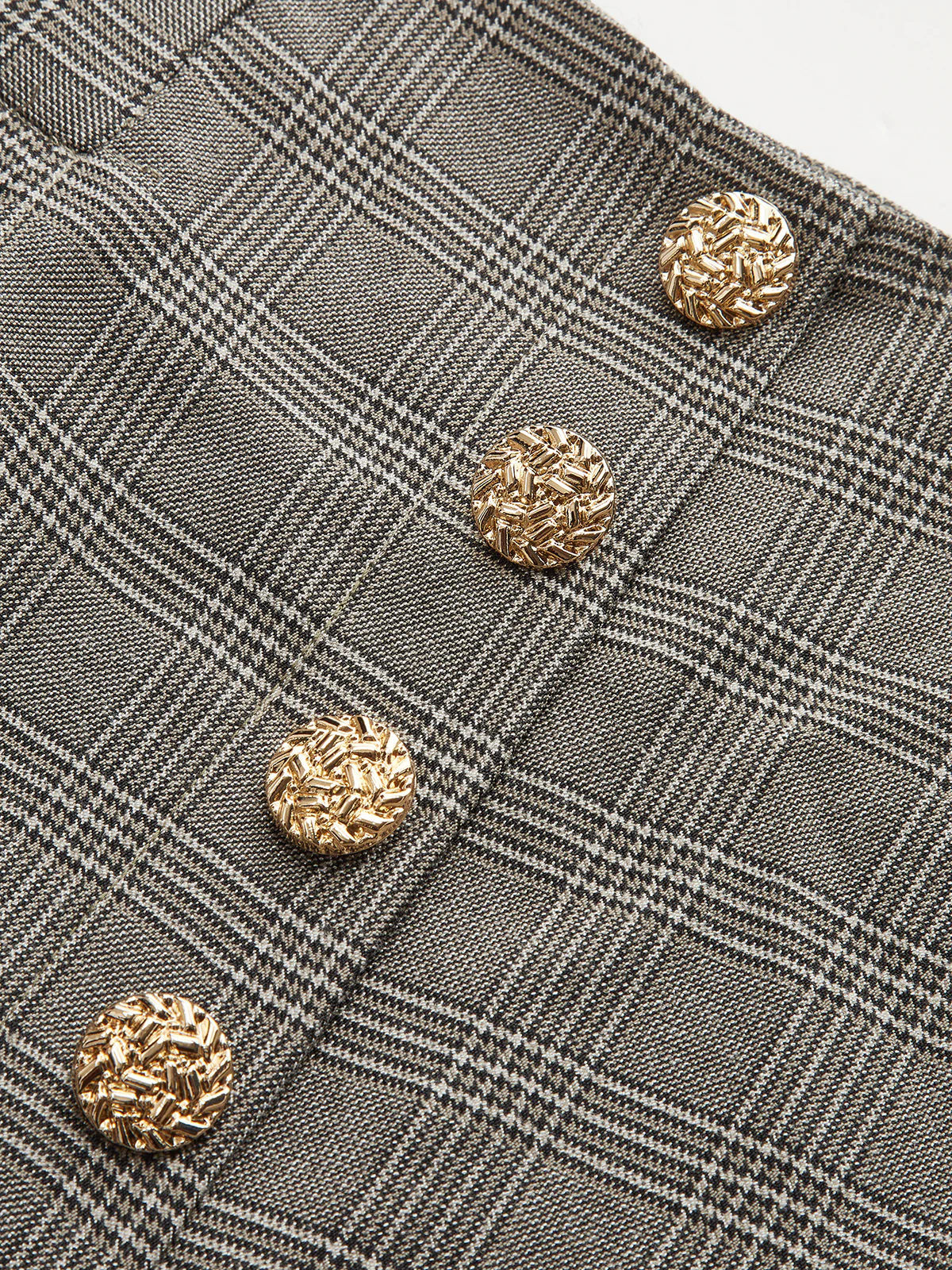 High-Waist Button Detail Plaid Wide-Leg Pants