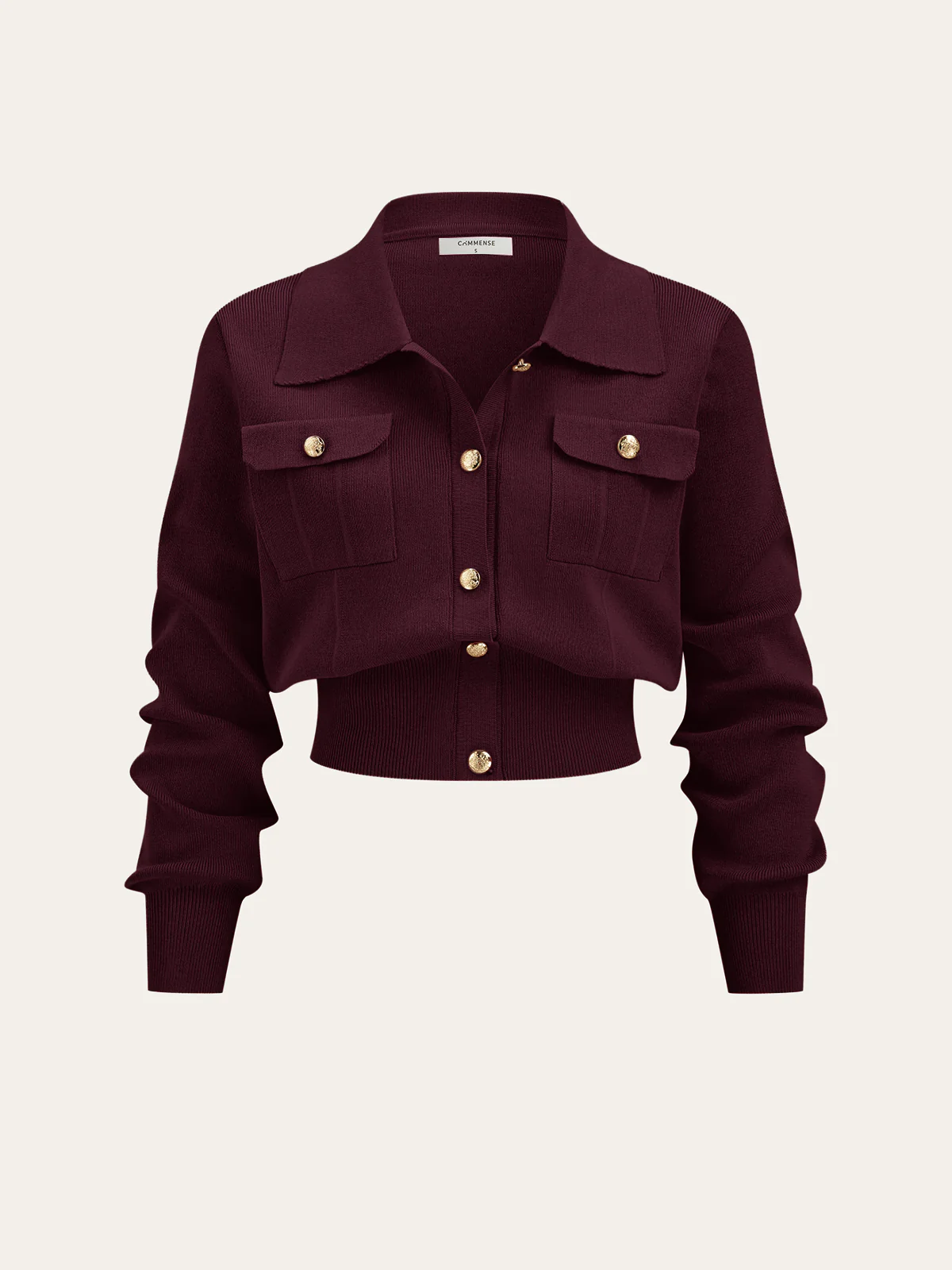 Metal Button Collared Cardigan and Midi Skirt Set