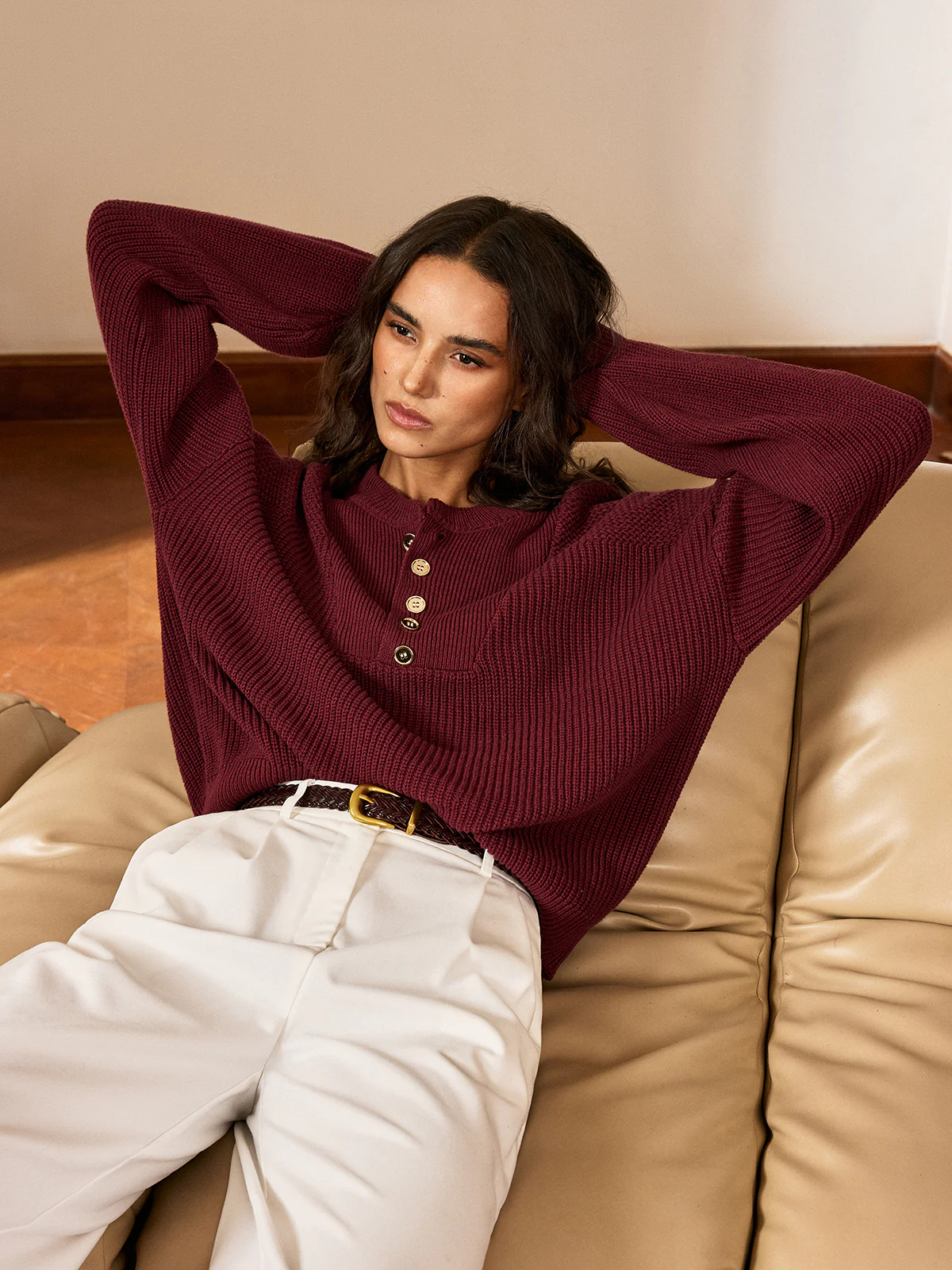 Metal Button-Front Knit Top