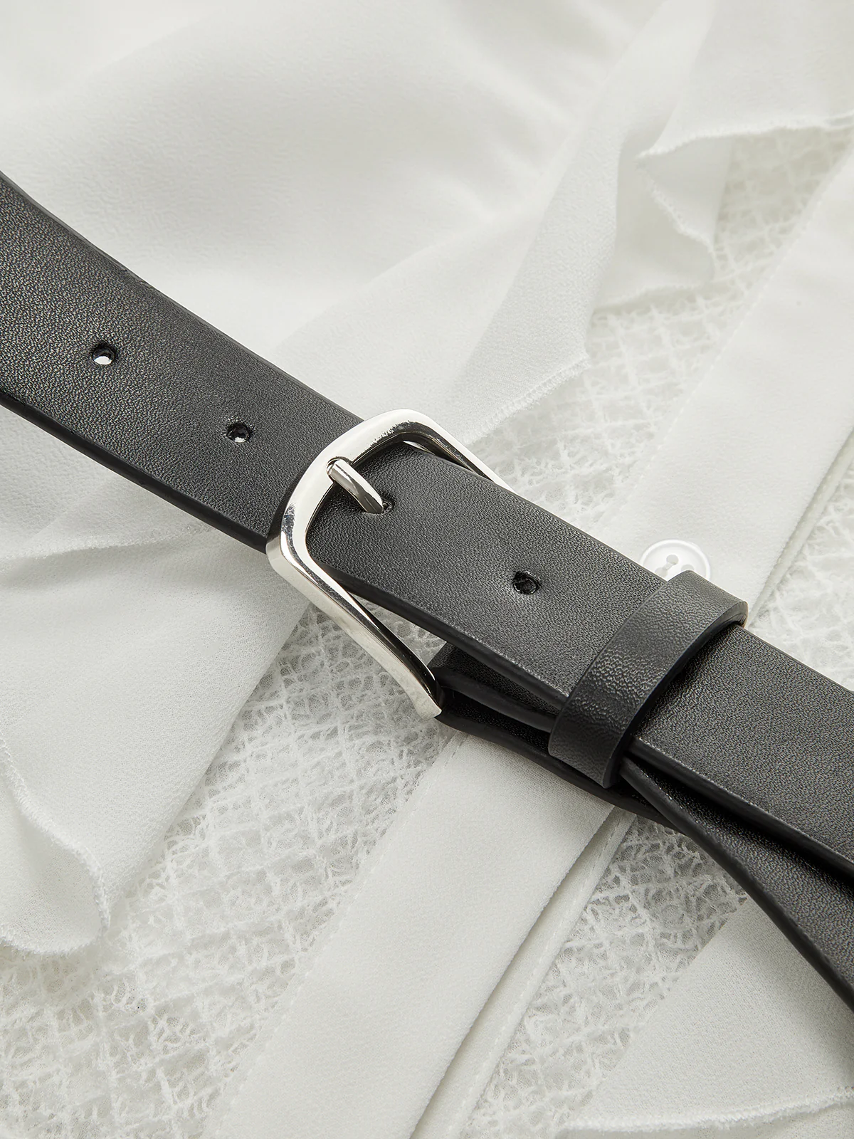 Ruffled Shirt and Midi Skirt Set with Belt