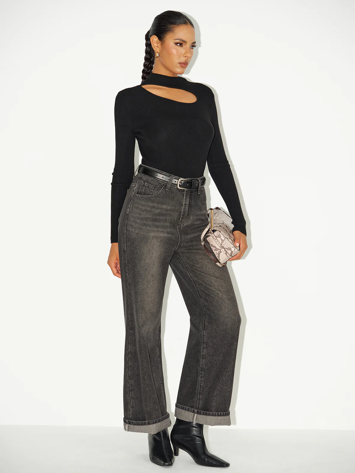 Cut-Out Long-Sleeve Knit Top