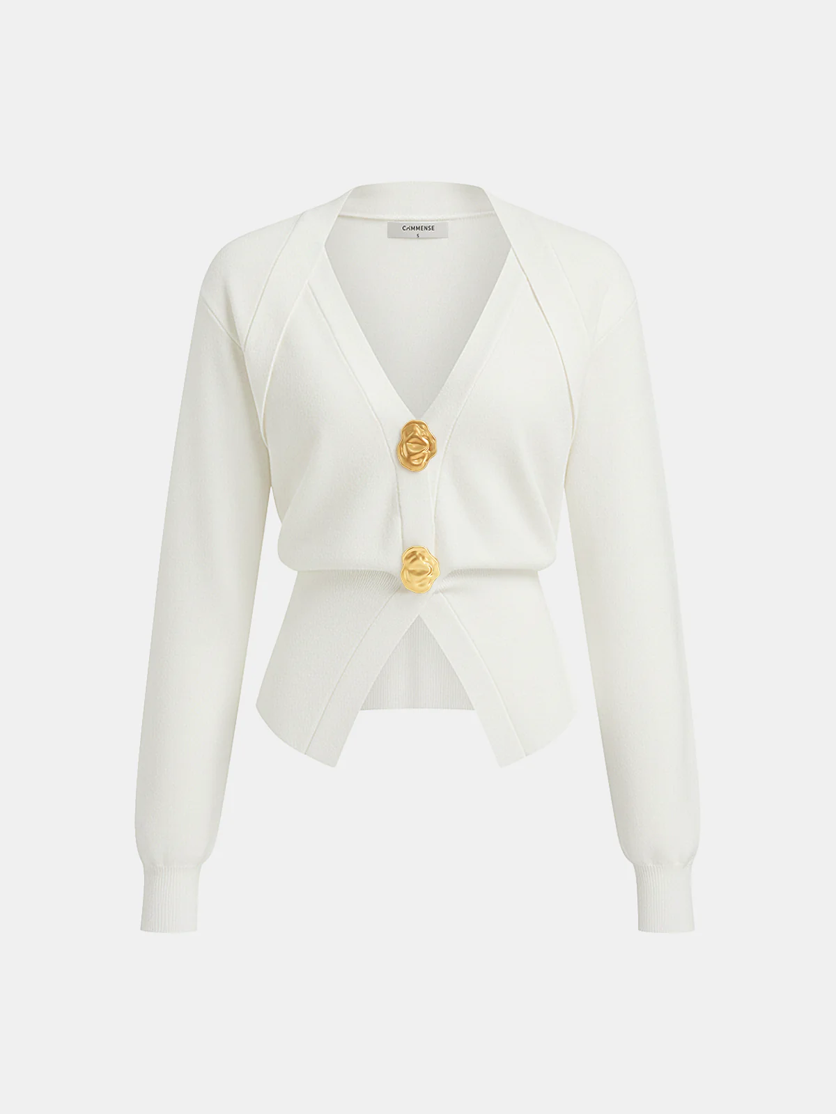 Metal Button V-Neck Knit Cardigan