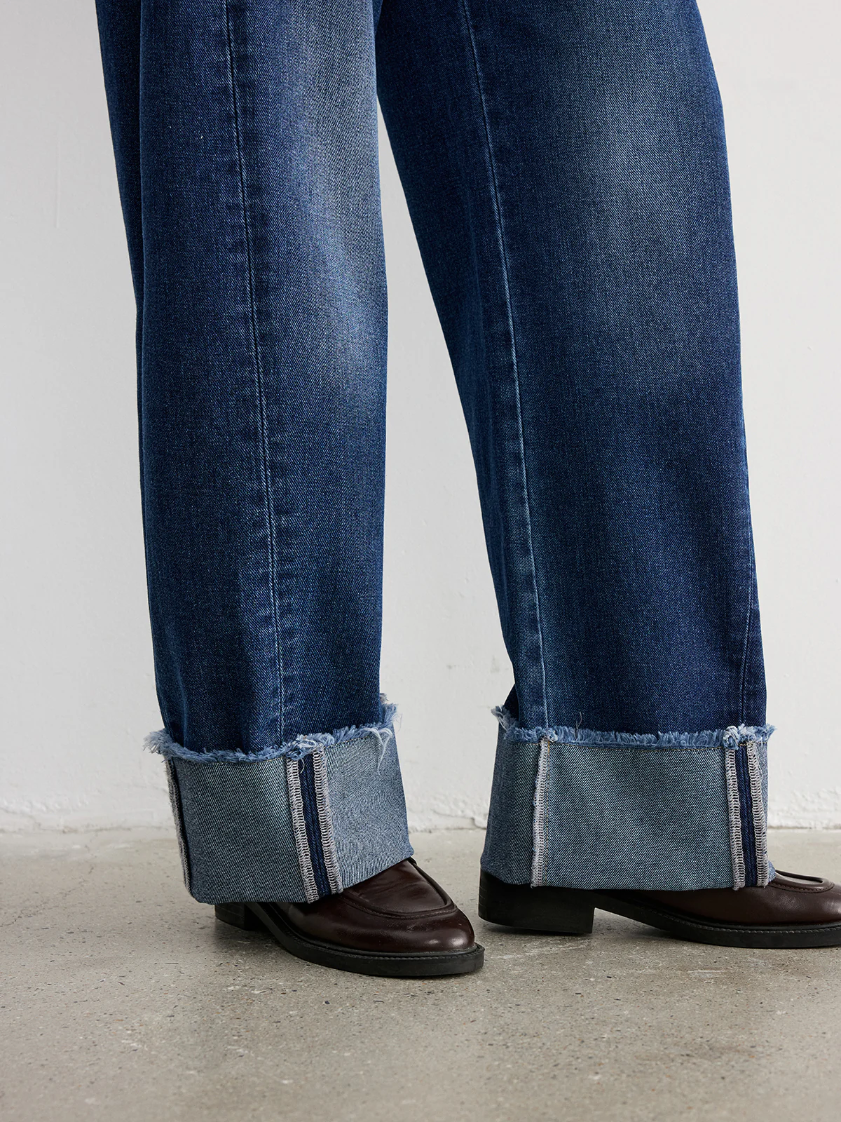 Frayed Cuffed Denim Wide-Leg Jeans