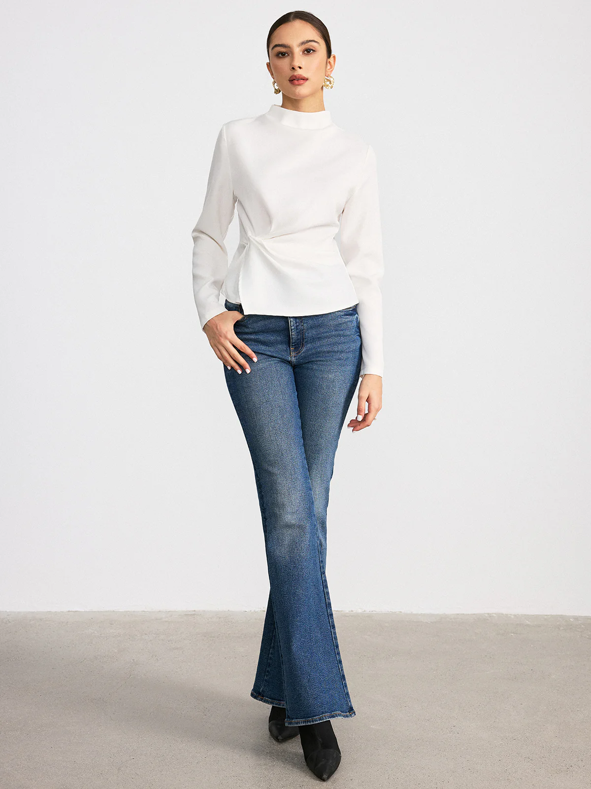 Long-Sleeve Twist Mock Neck Top