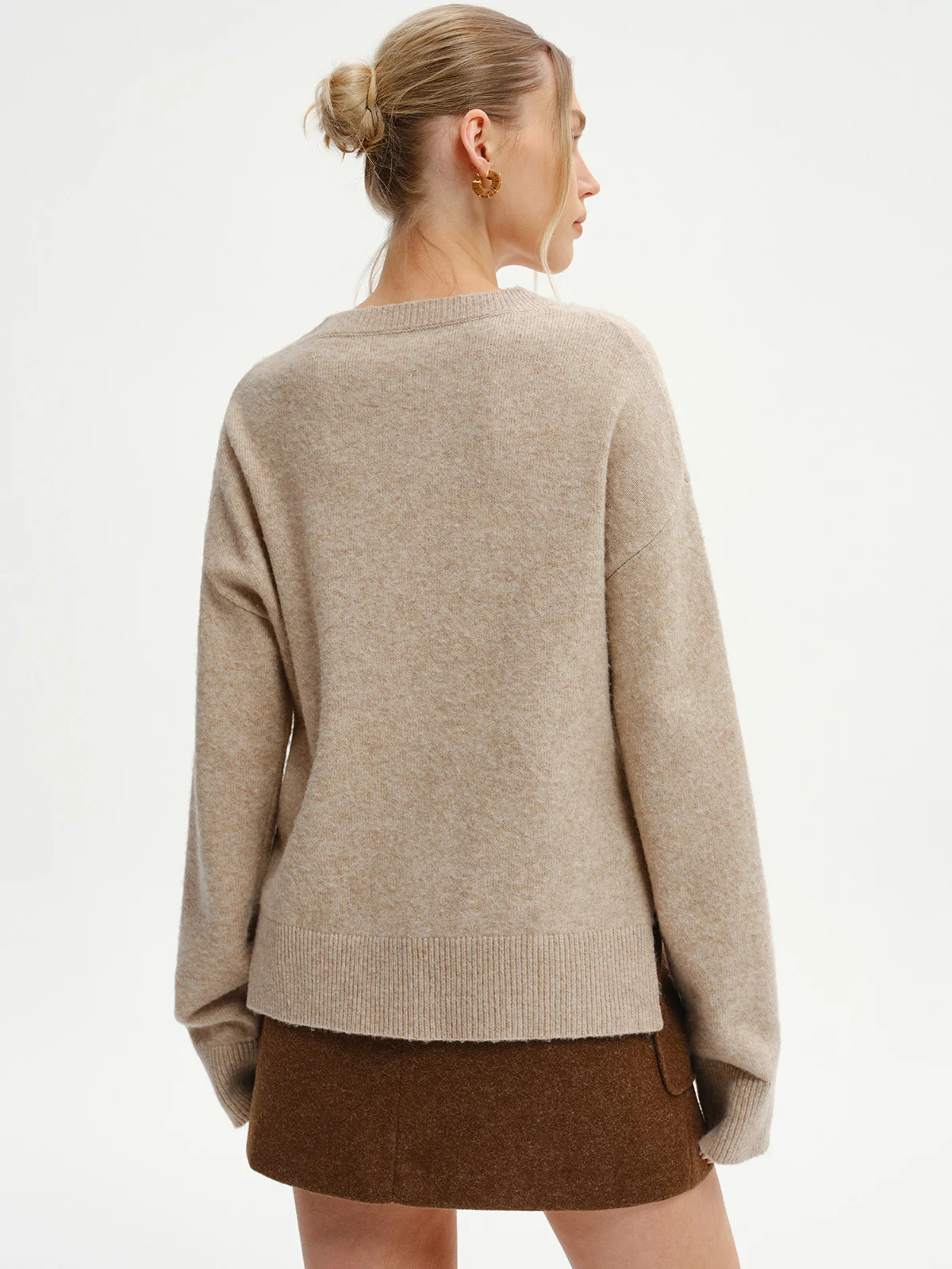 Wool-Blend V-Neck Sweater with Side Slit