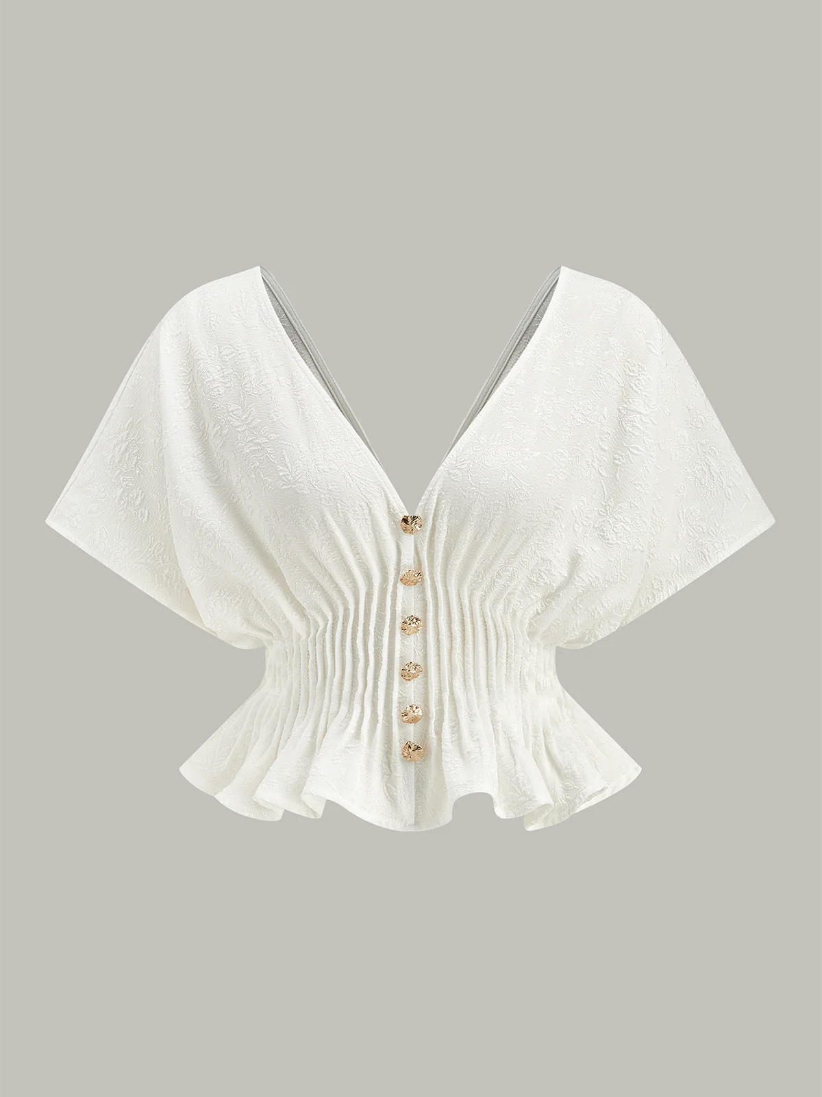 Textured Button Peplum Top