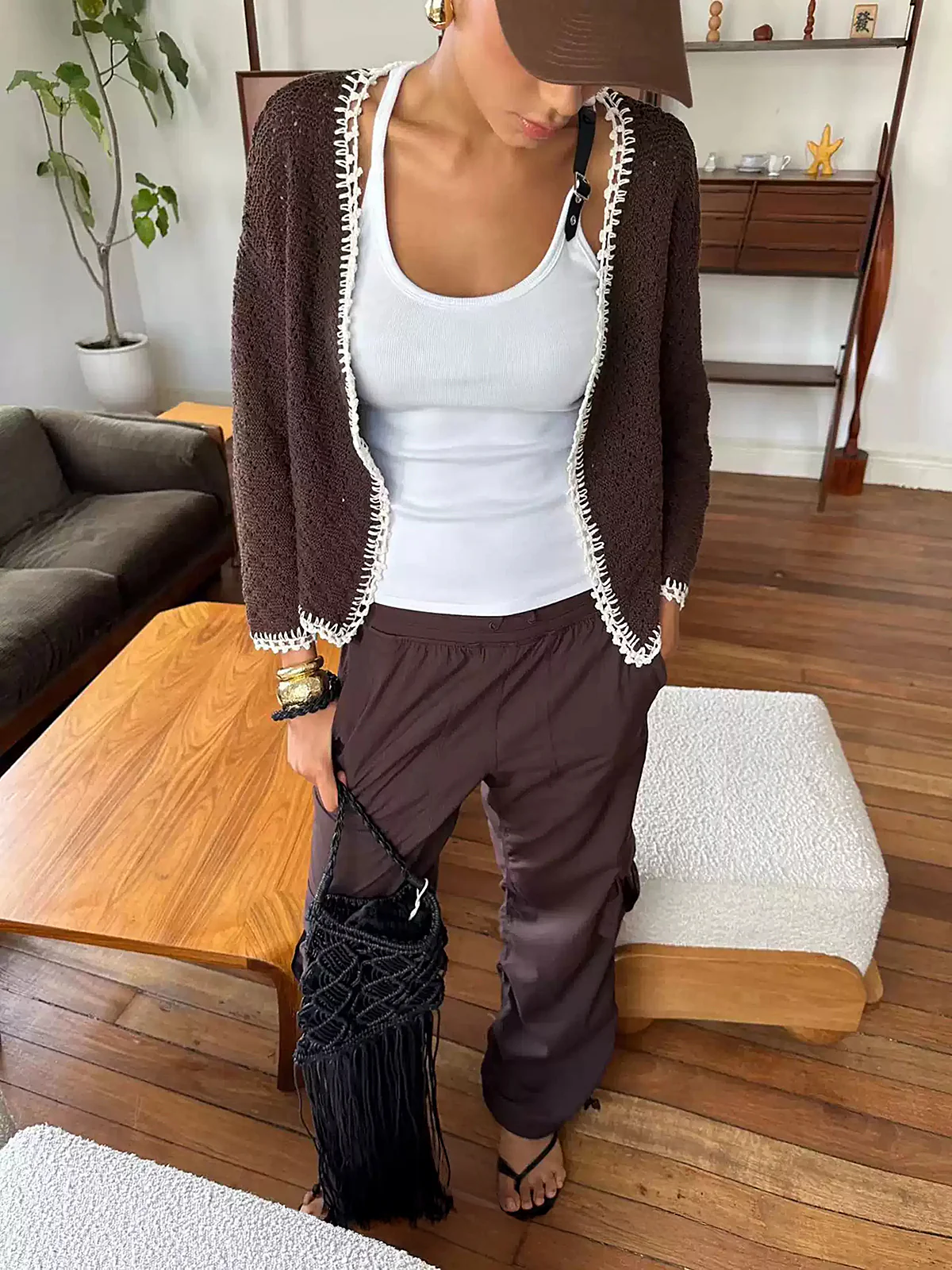 Ribbed Stretchy Faux Leather Buckle Vintage Tank Top