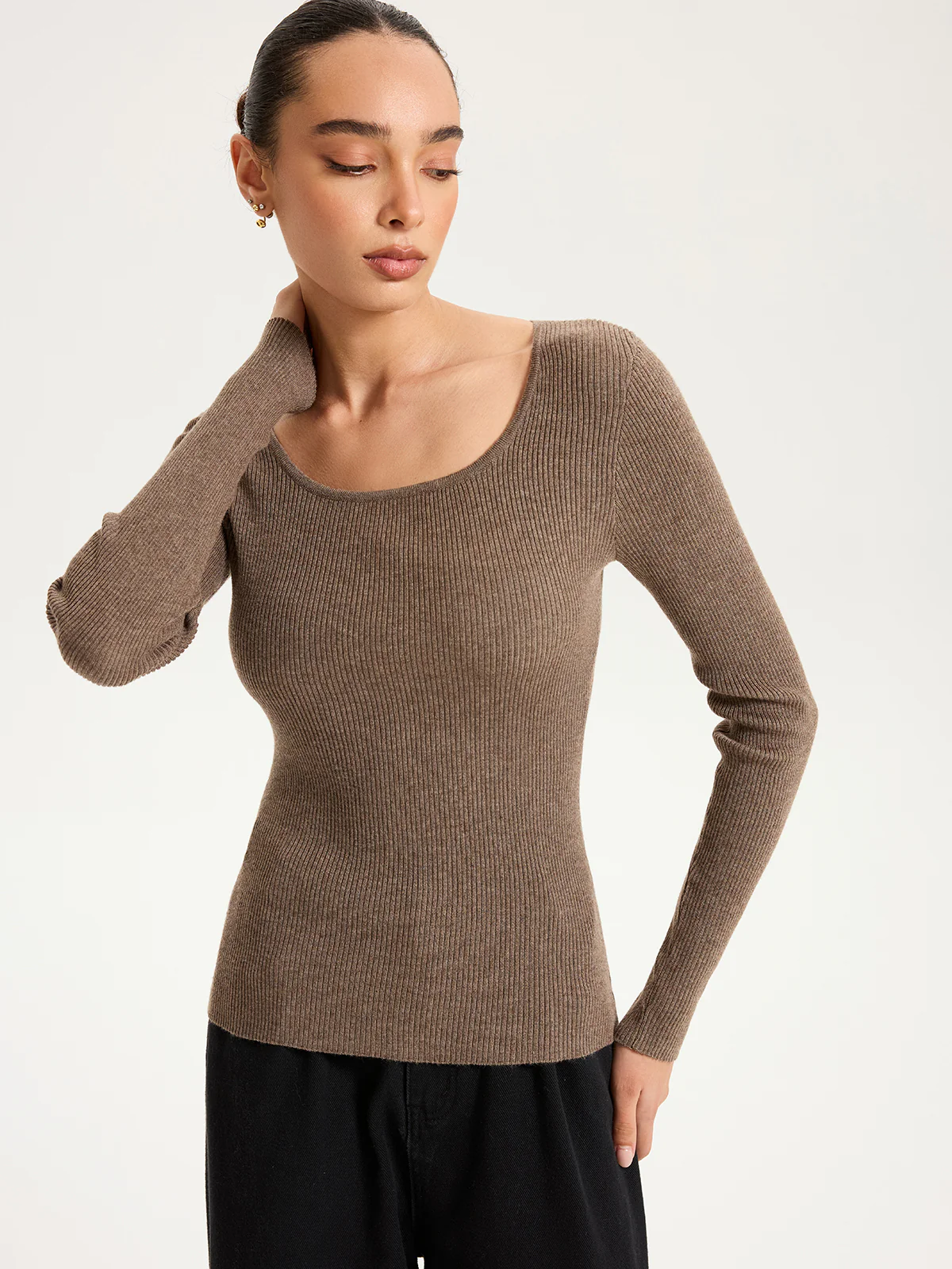 Ribbed Knit Top & Turtleneck Shawl Two-Piece Set