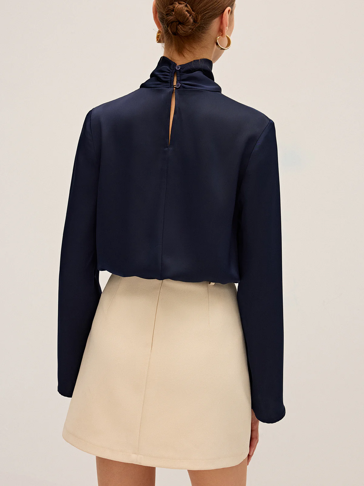 Satin Draped High Neck Blouse