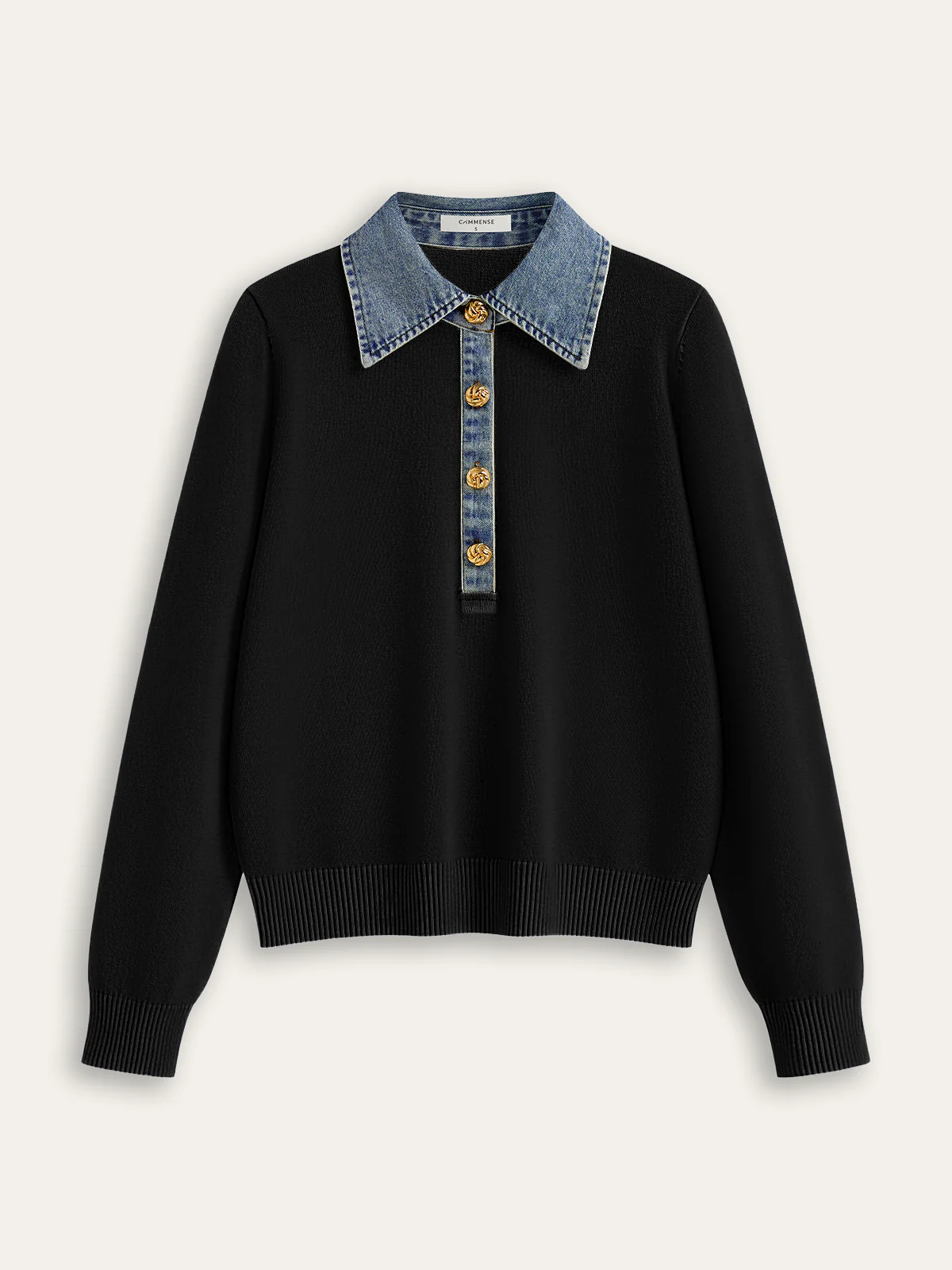 Denim Collar Wool Blend Knit Top
