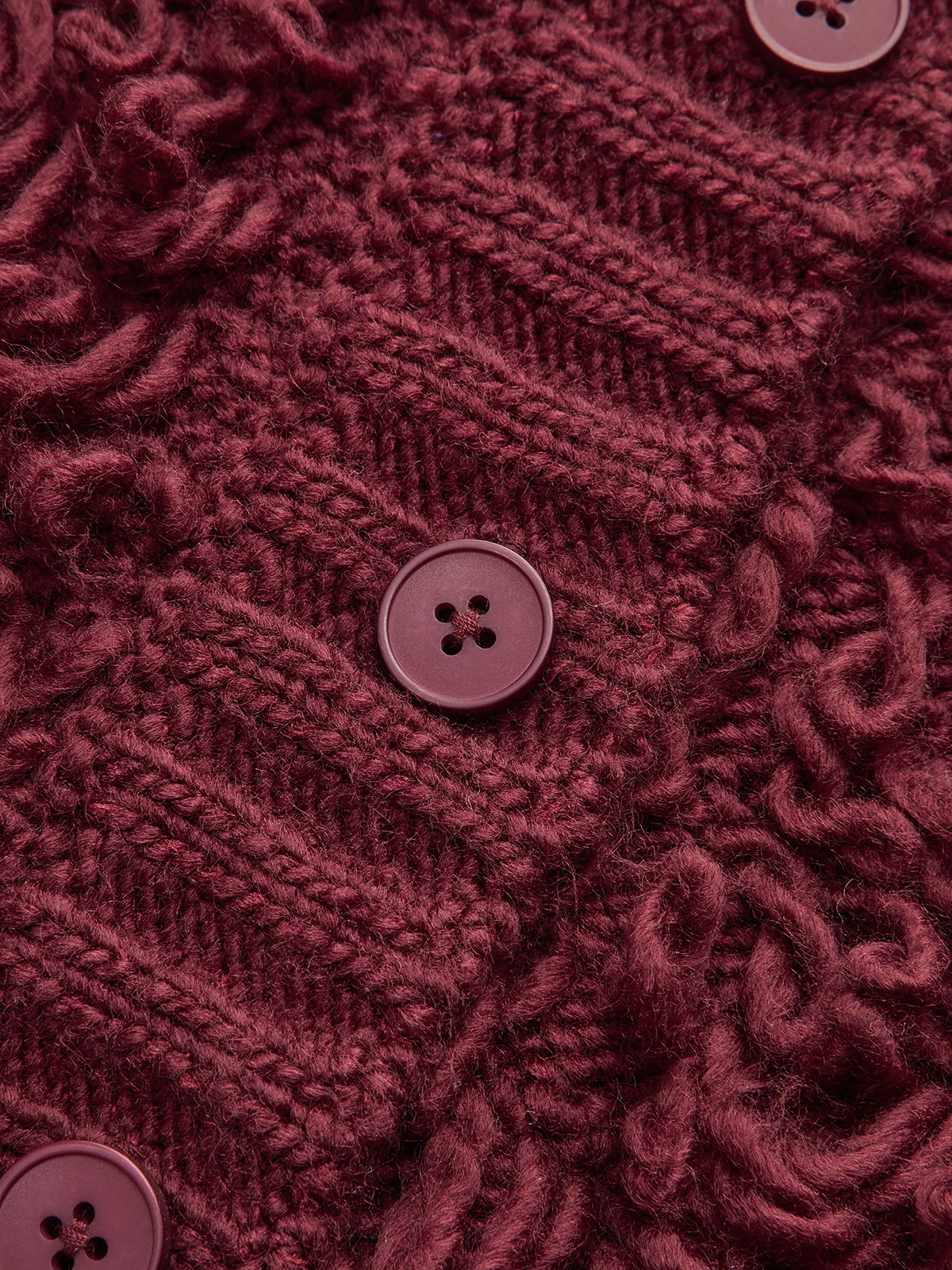 Textured Fringe Buttoned Knit Top