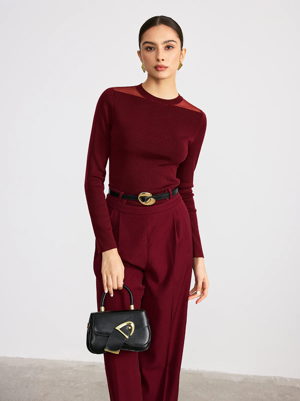 Sheer Paneled Wool Blend Knit Top