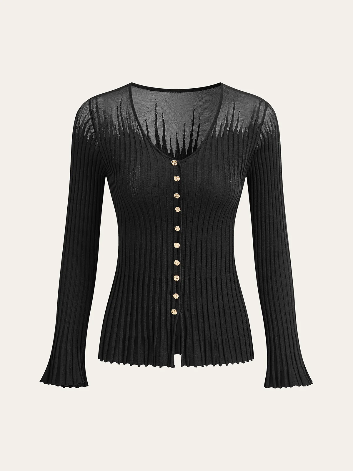 Mesh Panel Ribbed Knit Top