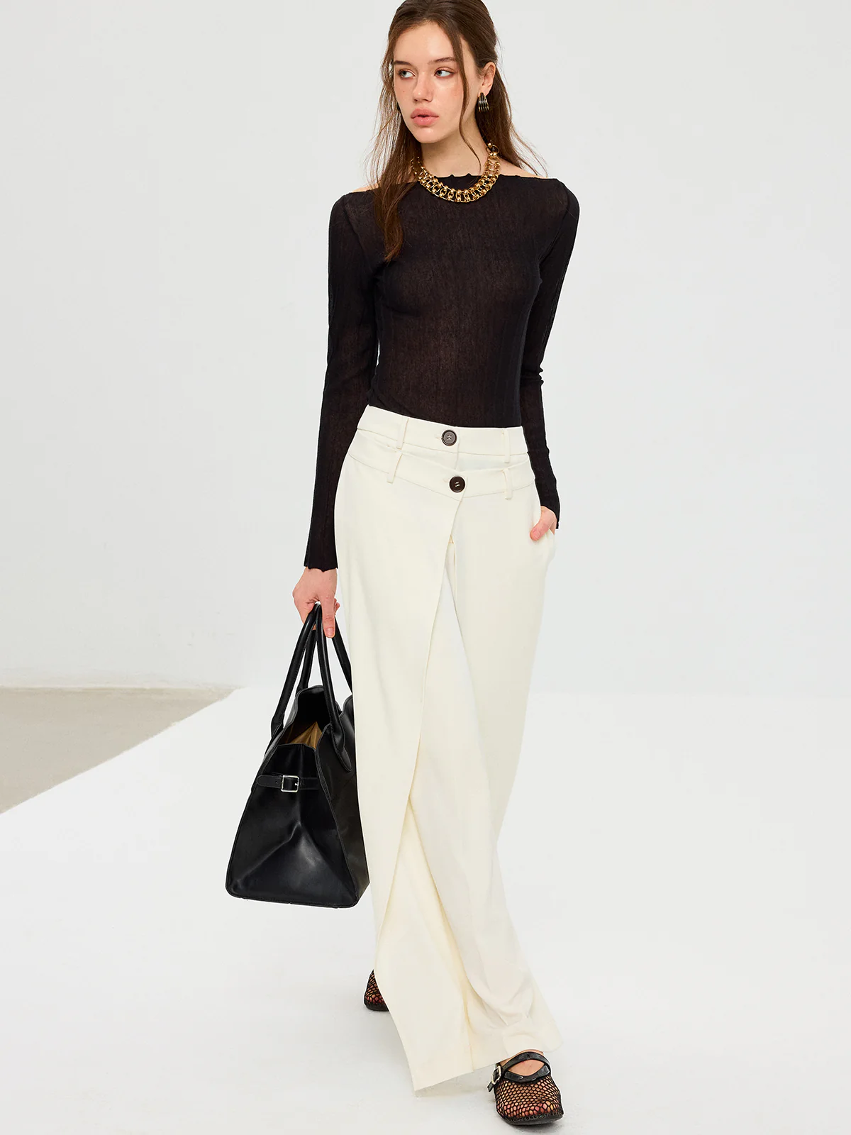 Off-Shoulder Sheer Knit Top