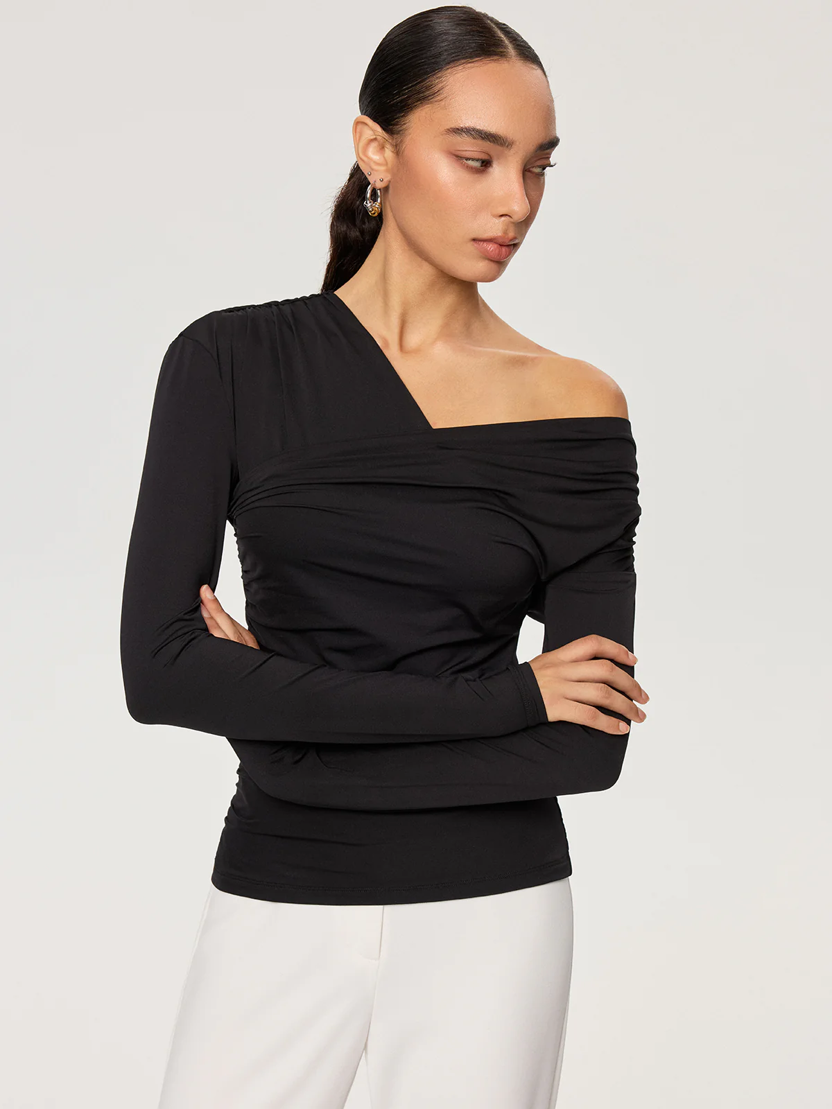 Off-Shoulder Ruched T-Shirt