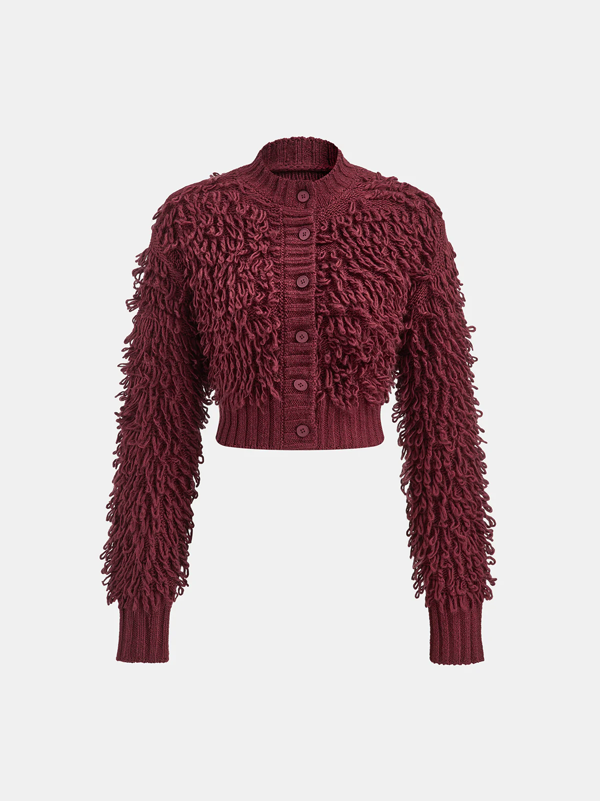 Textured Fringe Buttoned Knit Top