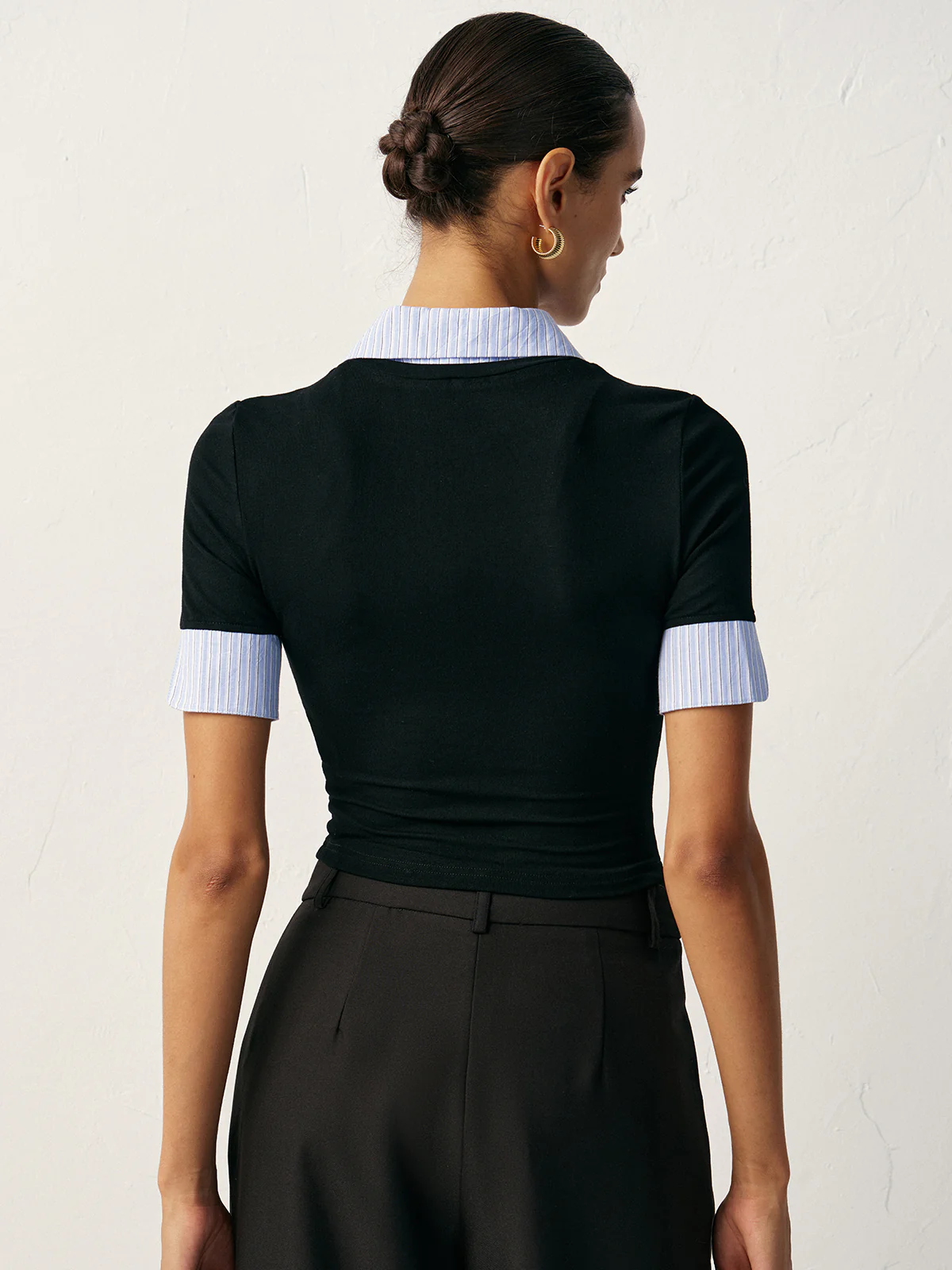 2 in 1 Paneled Collar And Cuffs Fitted T-Shirt