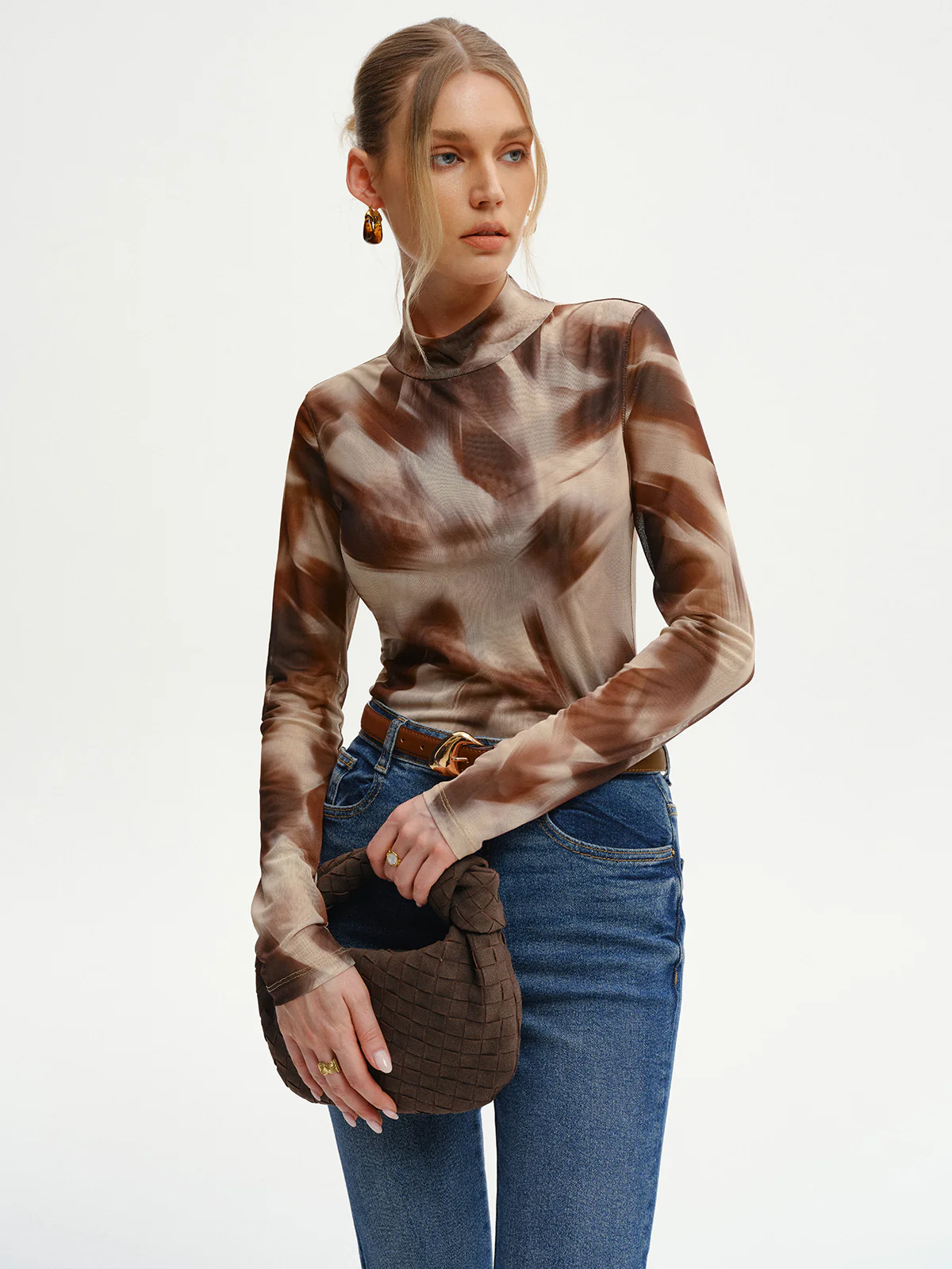 Abstract Print Mesh Long Sleeve T-Shirt
