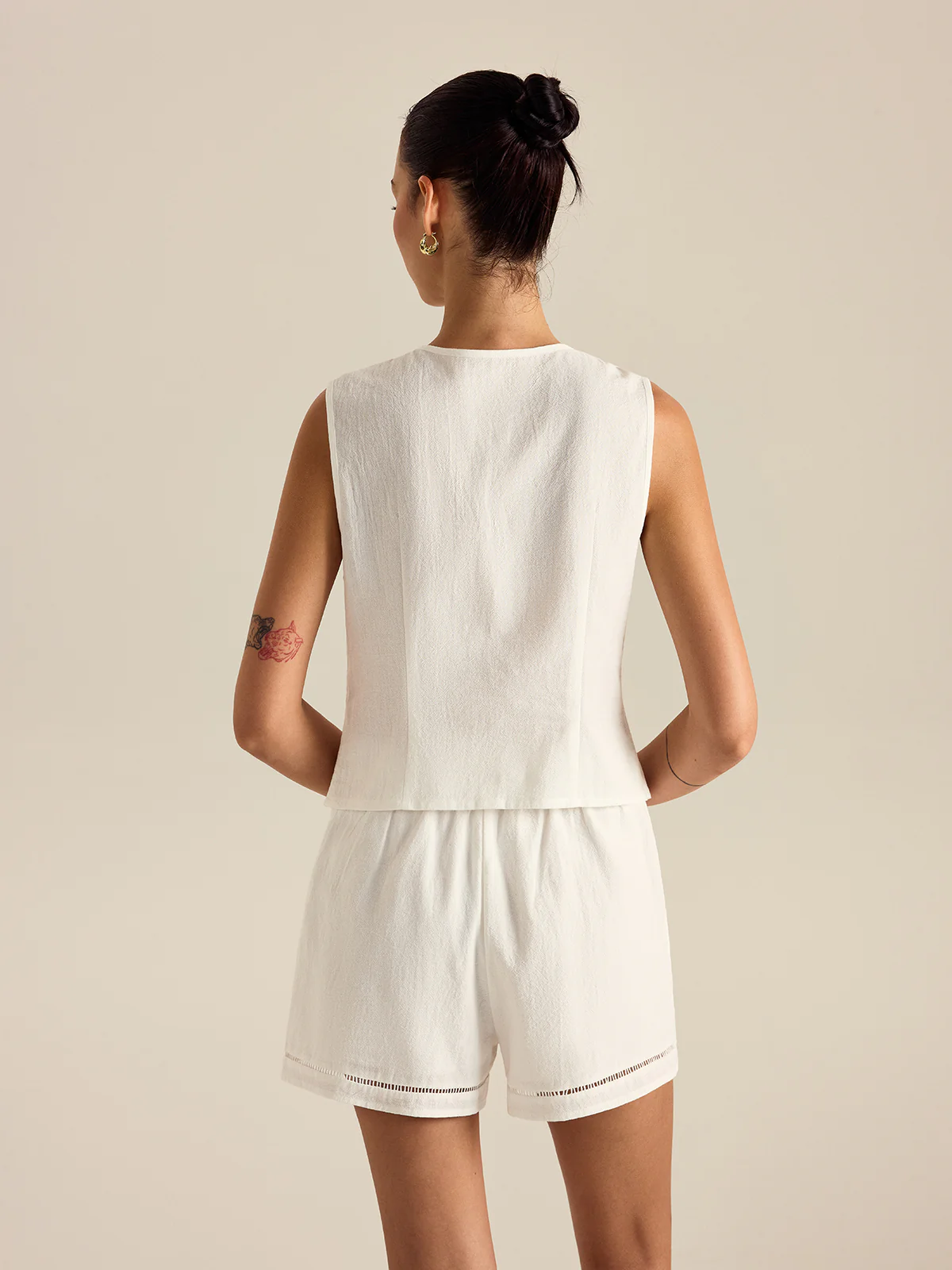Cotton Button Detail Vest Top With Pockets Shorts Set