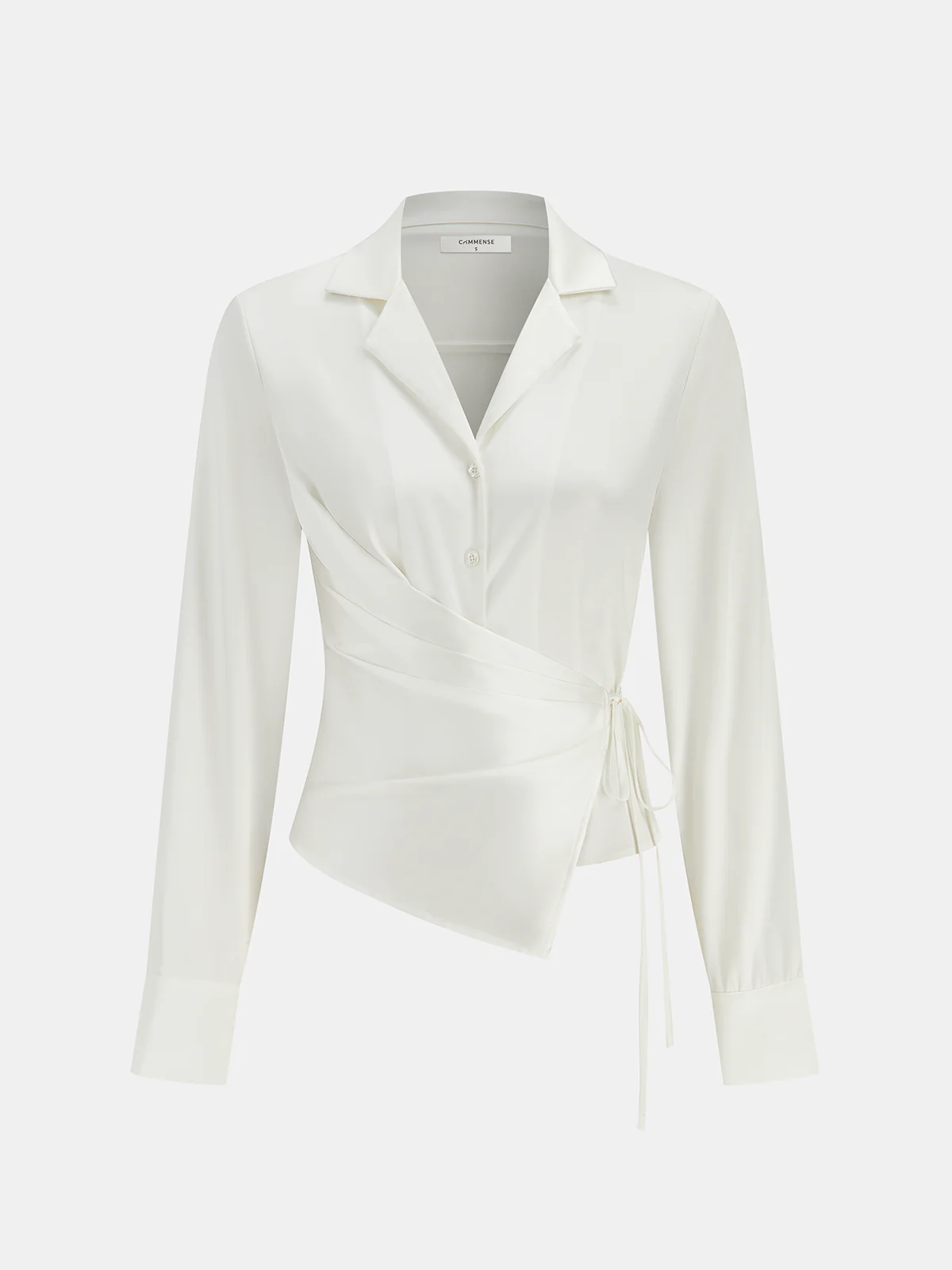 Lapel Collar Tie Satin Wrap Shirt
