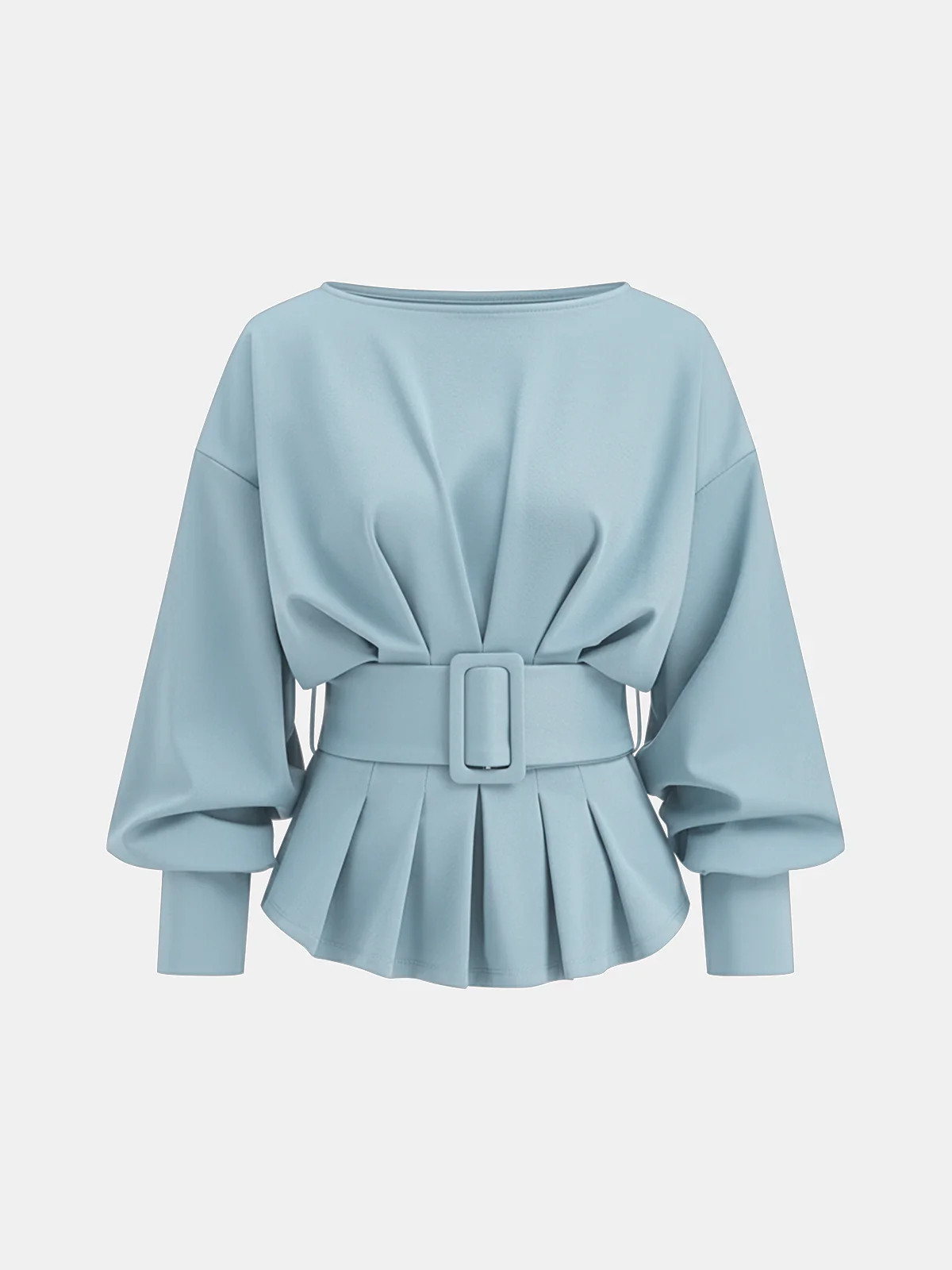 Boat Neck Peplum Sweatshirt with Wide Belt