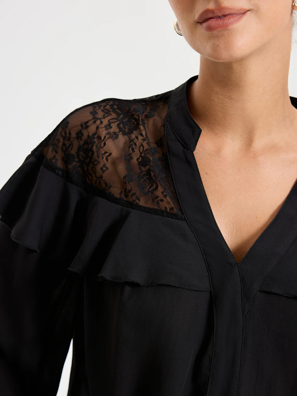 Black Lace Detailed Long Sleeve Blouse