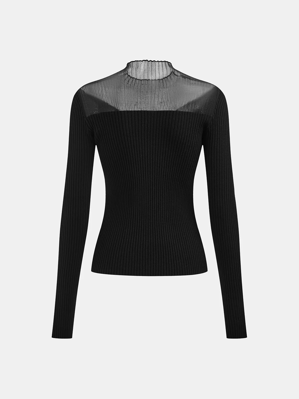 Mesh Panel Wool Blend Mock Neck Top