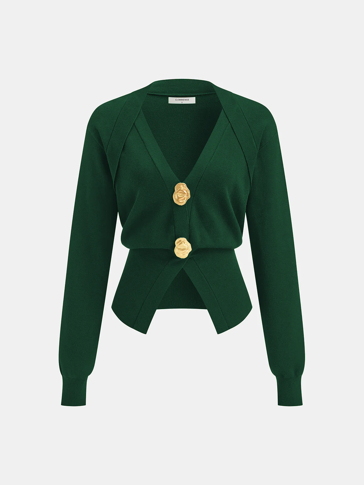 Metal Button V-Neck Knit Cardigan