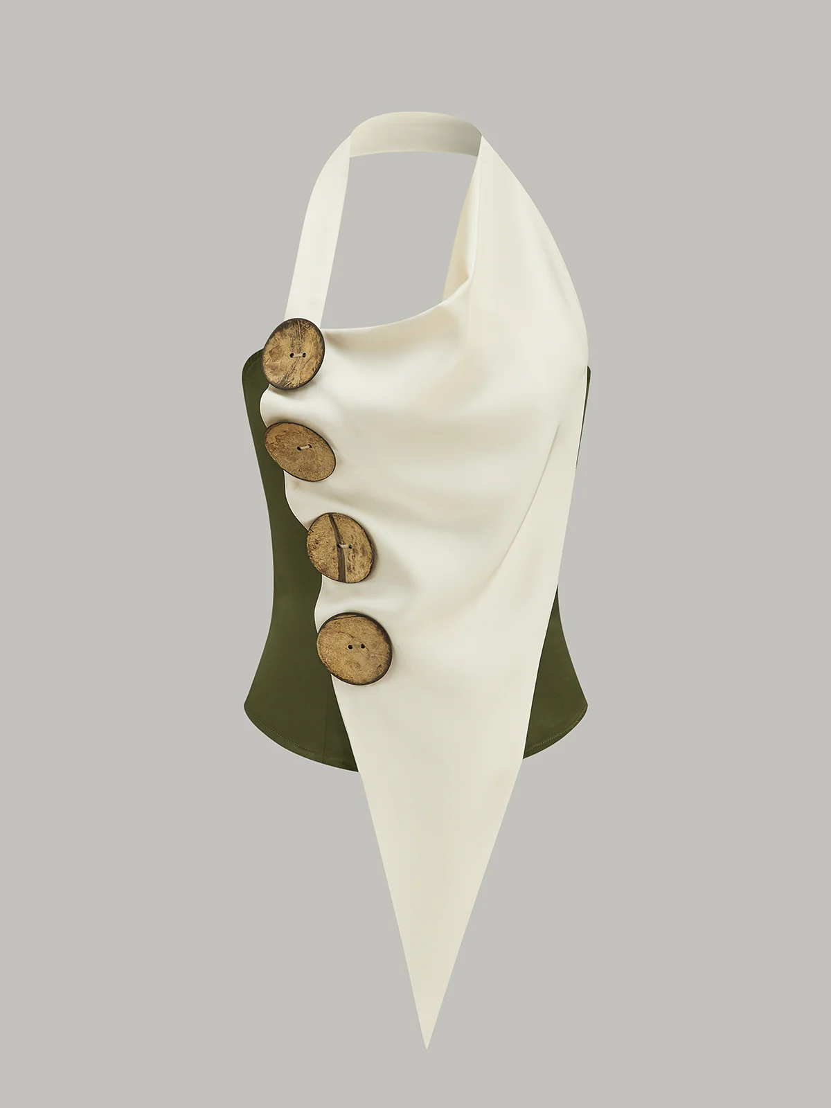 Asymmetrical Halter Top with Large Buttons