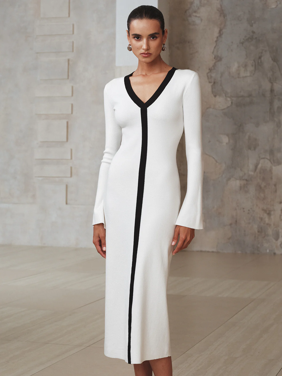 Contrast Trim Knit Maxi Dress