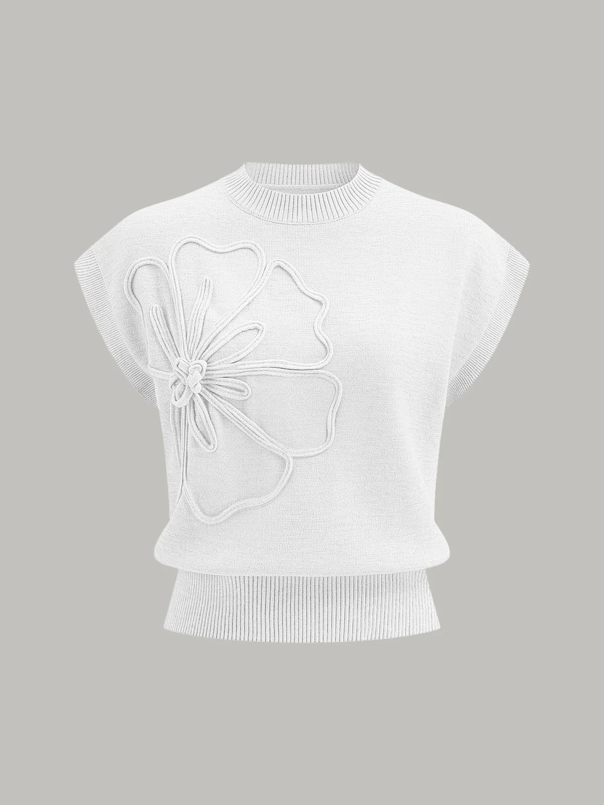 Flower Applique Cap Sleeve Knit Top