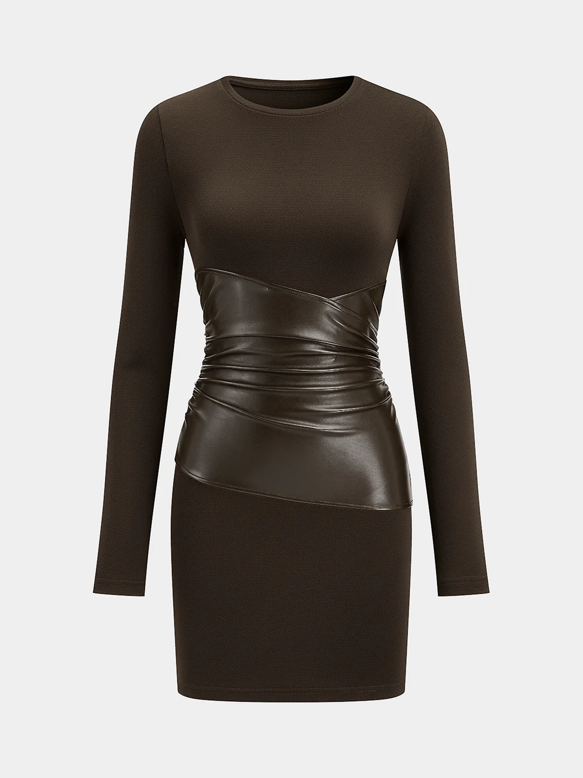 PU Leather Panel Long Sleeve Knit Dress