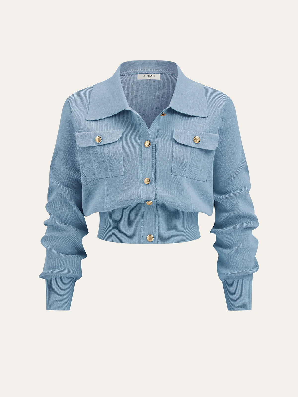 Metal Button Collared Cardigan and Midi Skirt Set