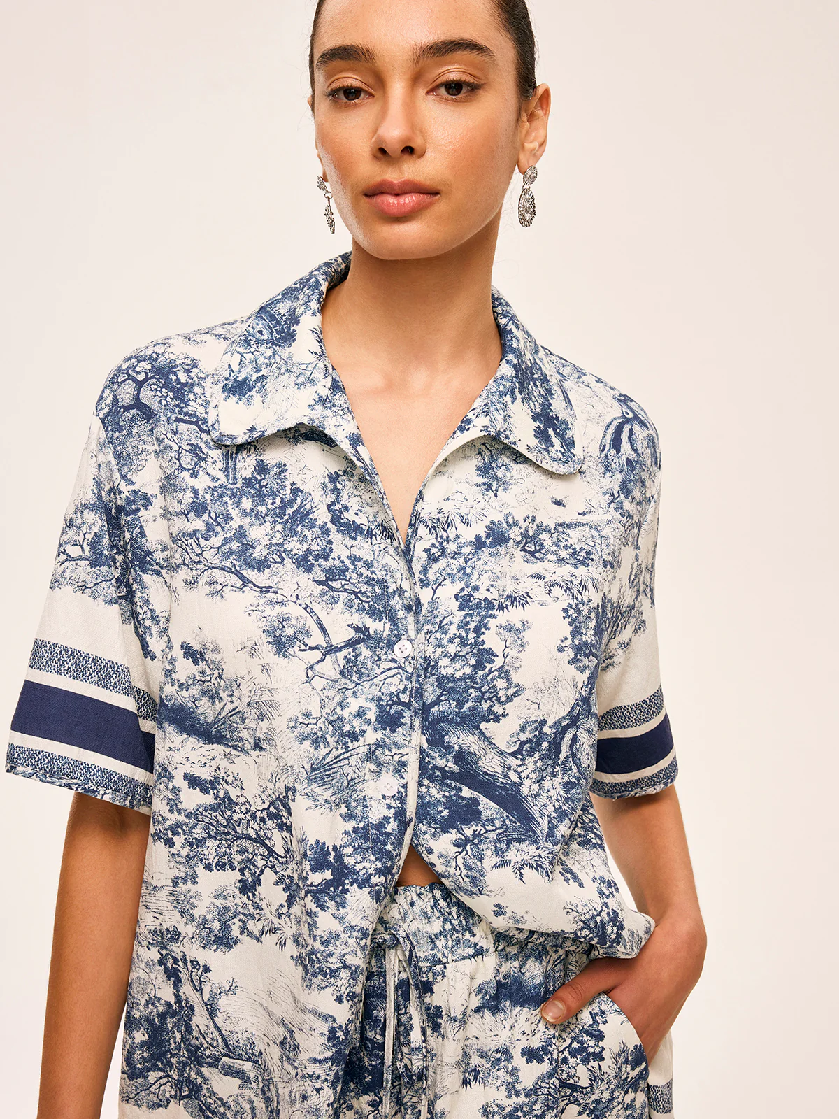 Printed Contrast Trim Shorts Sets