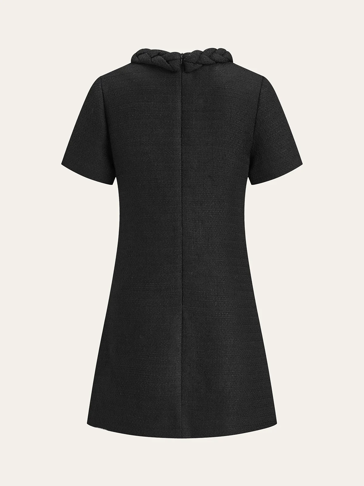 Tweed Braided Rope Collar Short Sleeve Dress