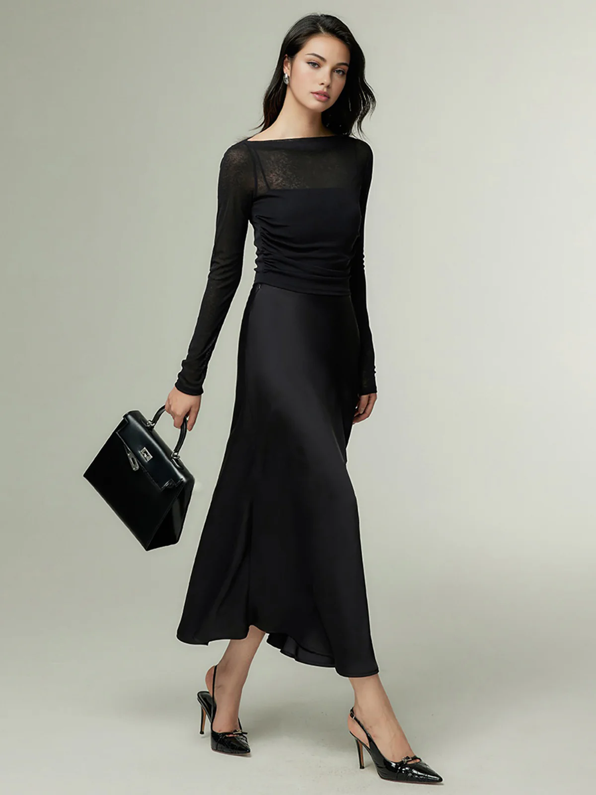 Straight Neck Sheer Panel Jersey Top