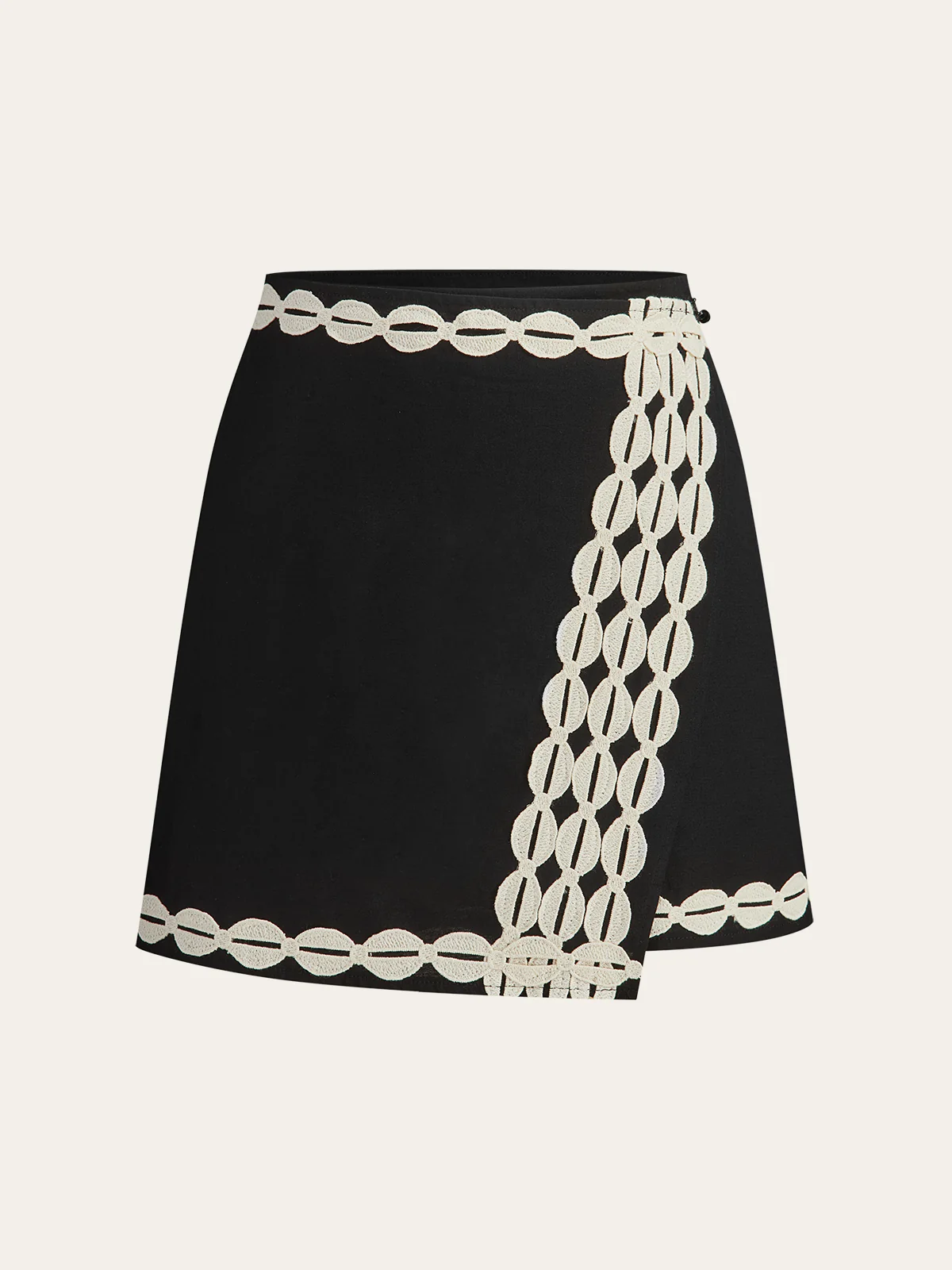 Color-Block Woven-Trim Wrap Mini Skirt