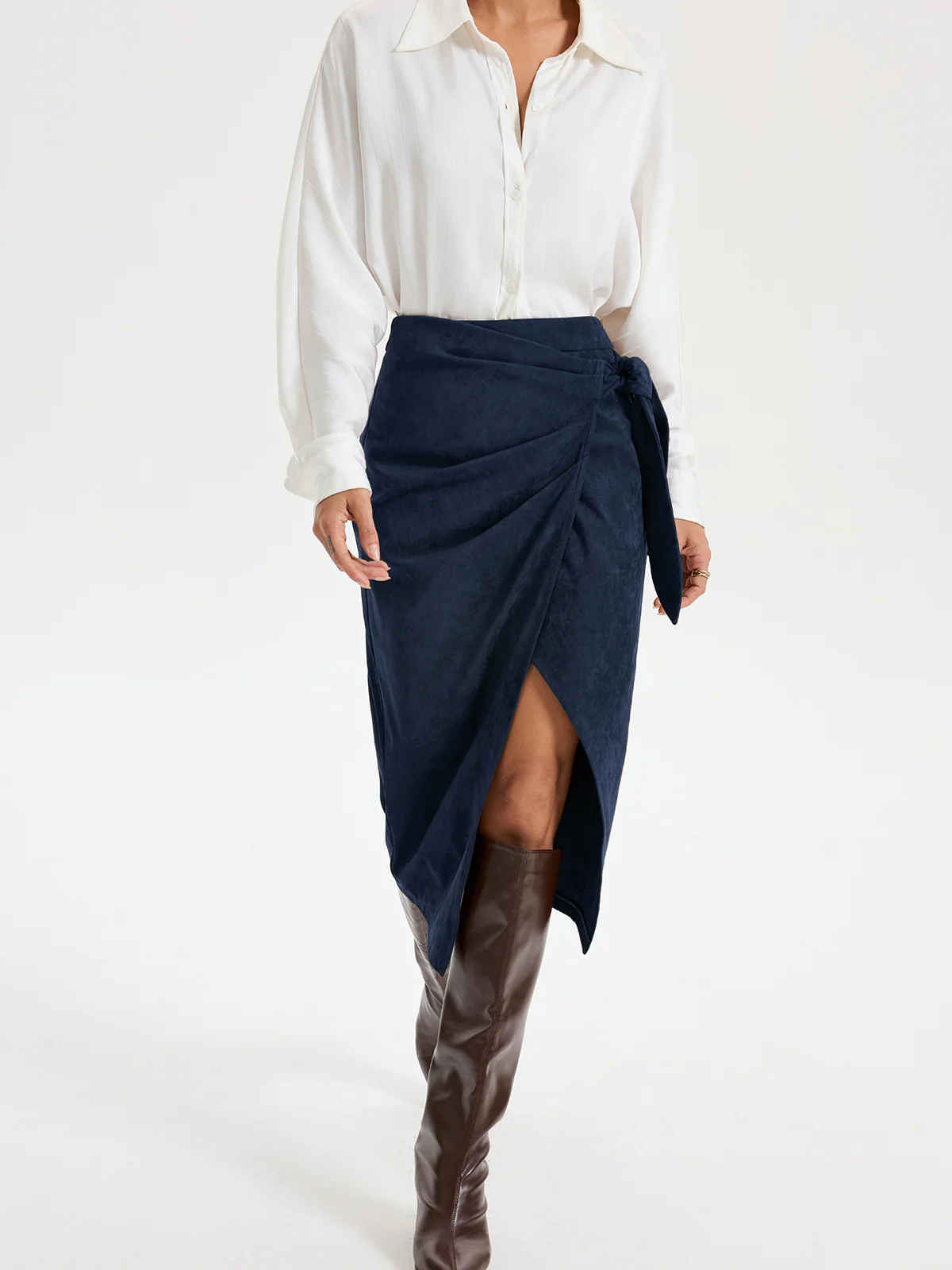 Tie Knot Suede Effect Midi Skirt