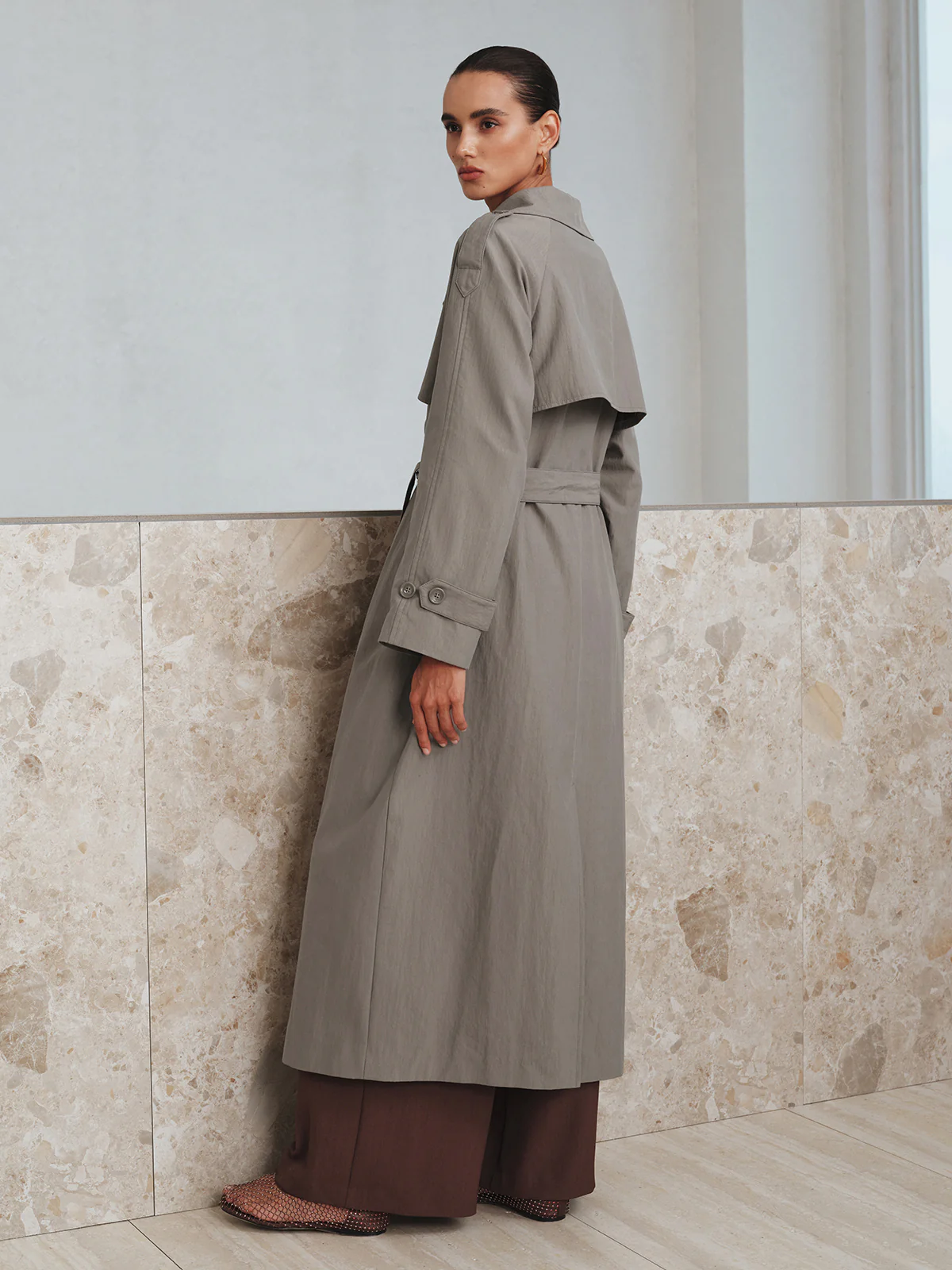 Cotton Oversize Long Trench Coat with Belt