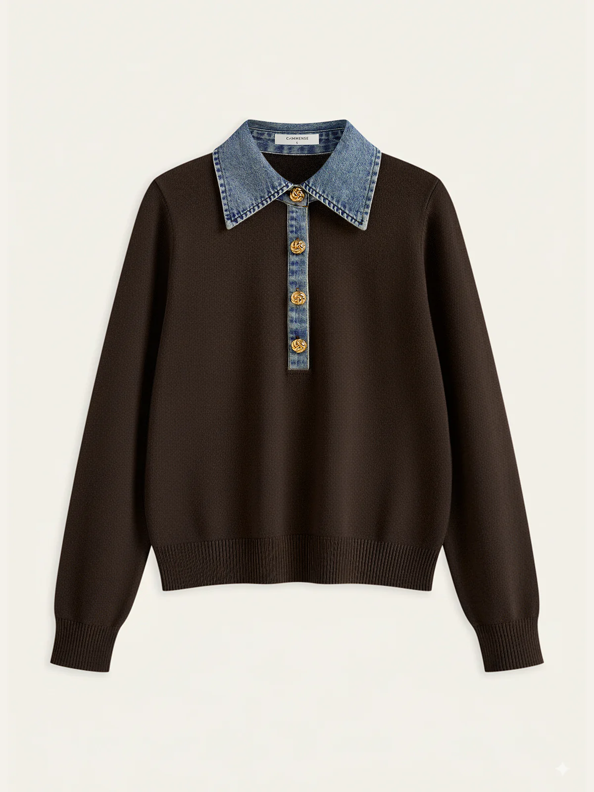 Denim Collar Wool Blend Knit Top