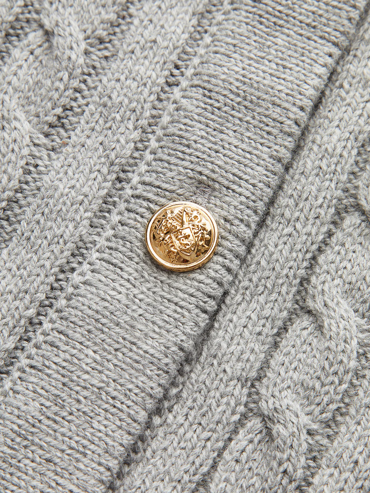 Metal Button Denim Collar Cable-Knit Top