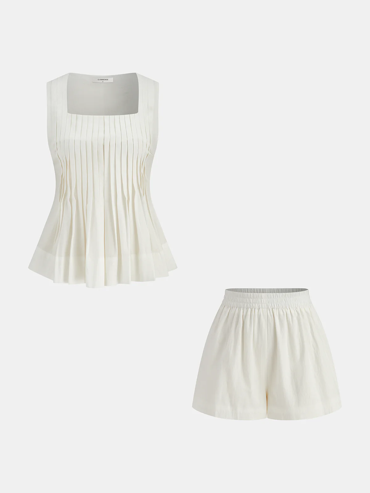 Square Neck Pleated Shorts Set
