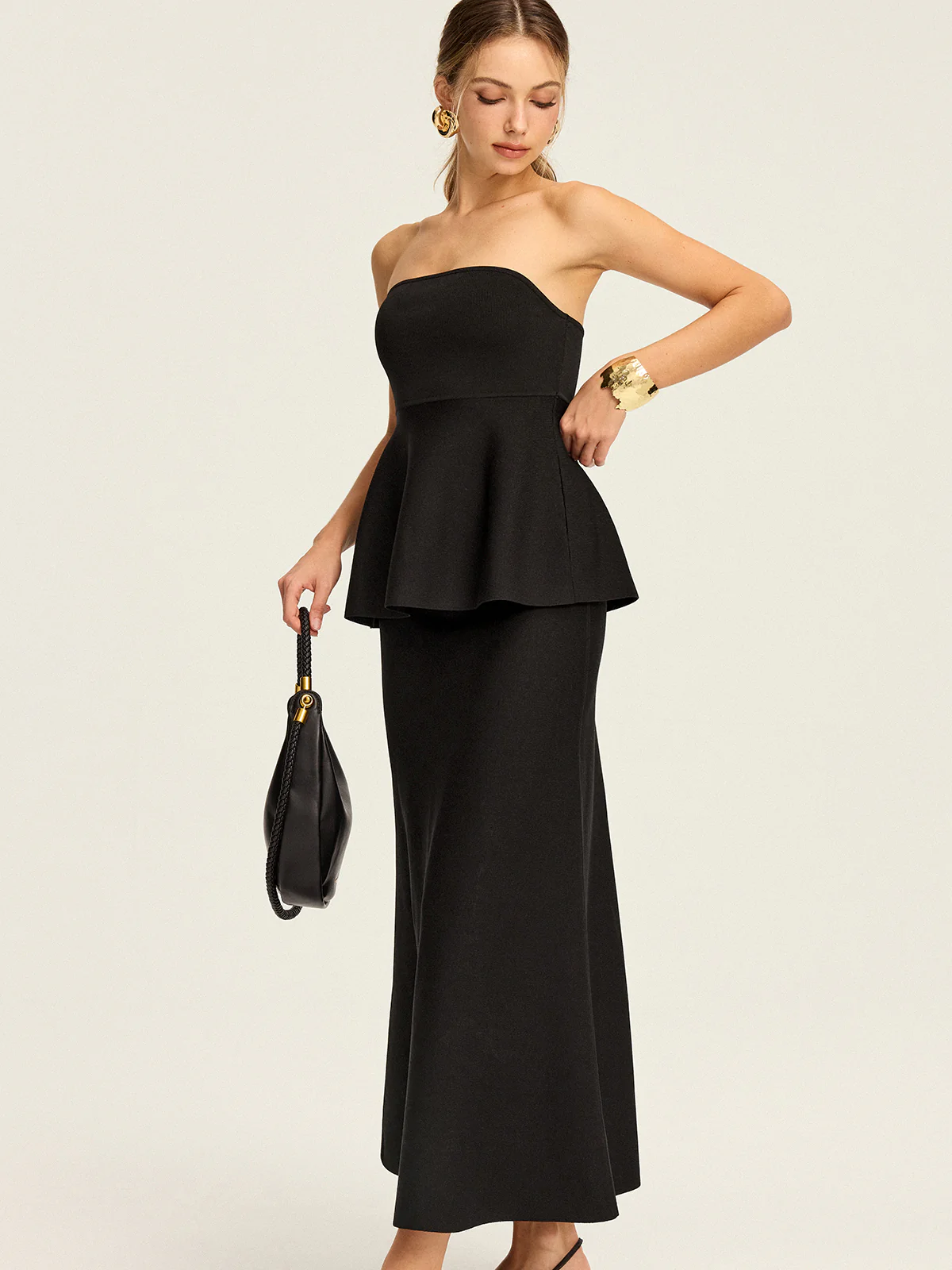 Knit Strapless Peplum Top