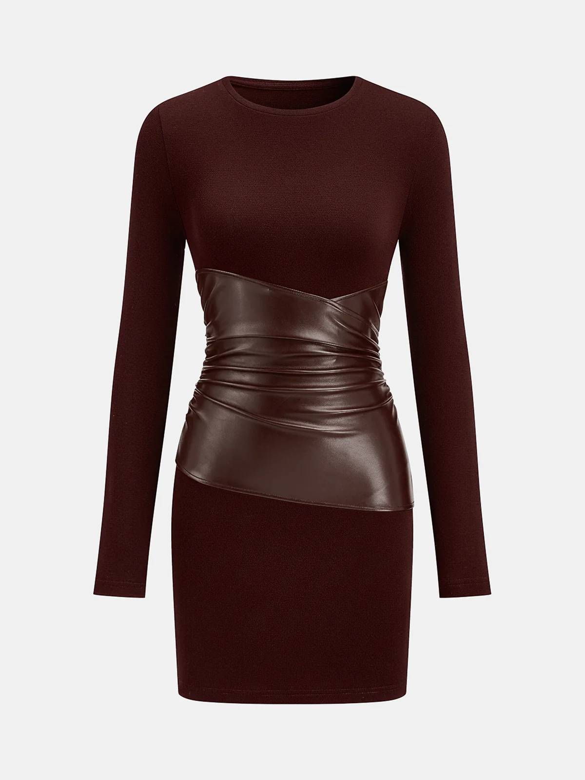 PU Leather Panel Long Sleeve Knit Dress