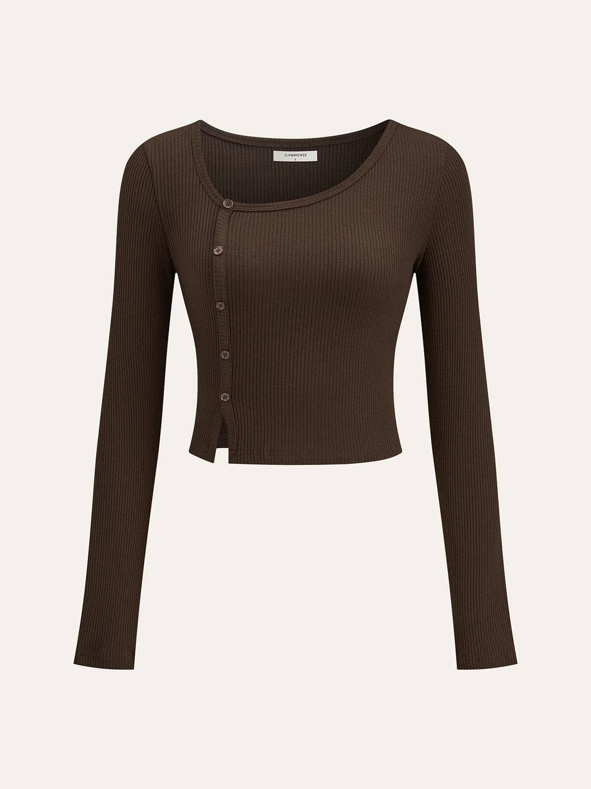 Asymmetric Button Detail Ribbed T-Shirt