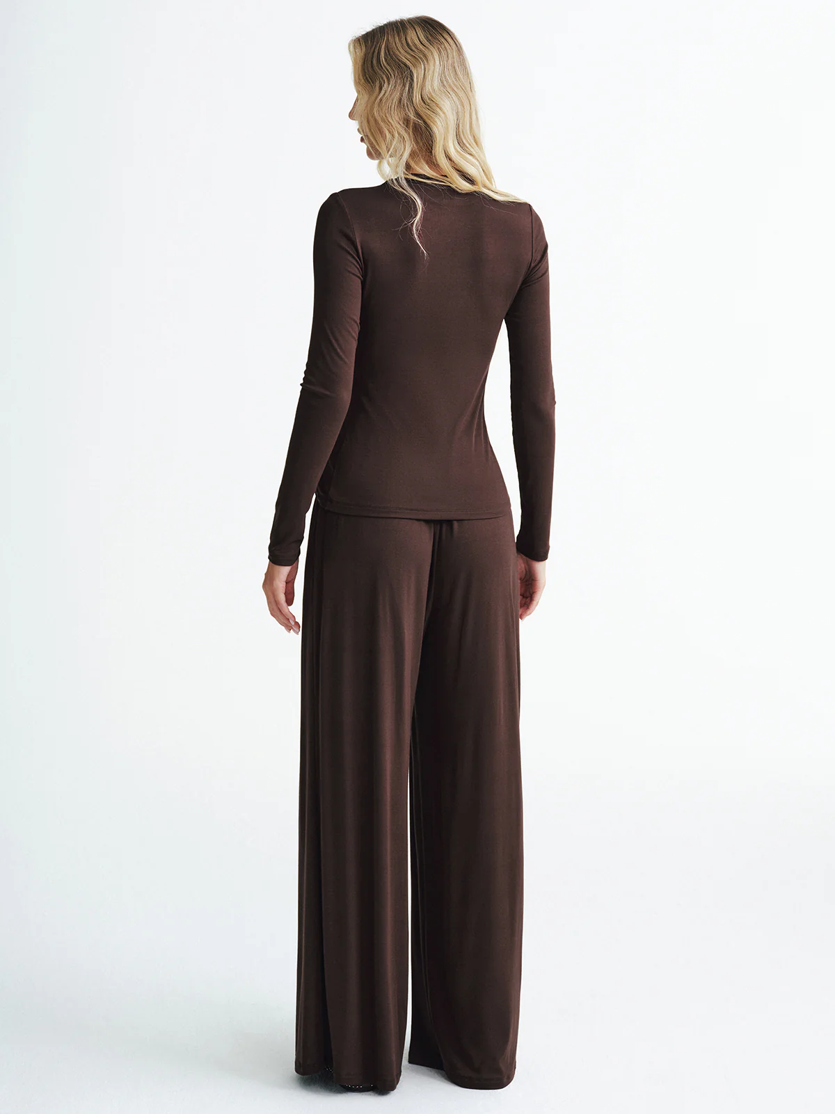 Metal Detail Top and Wide-Leg Pants Set