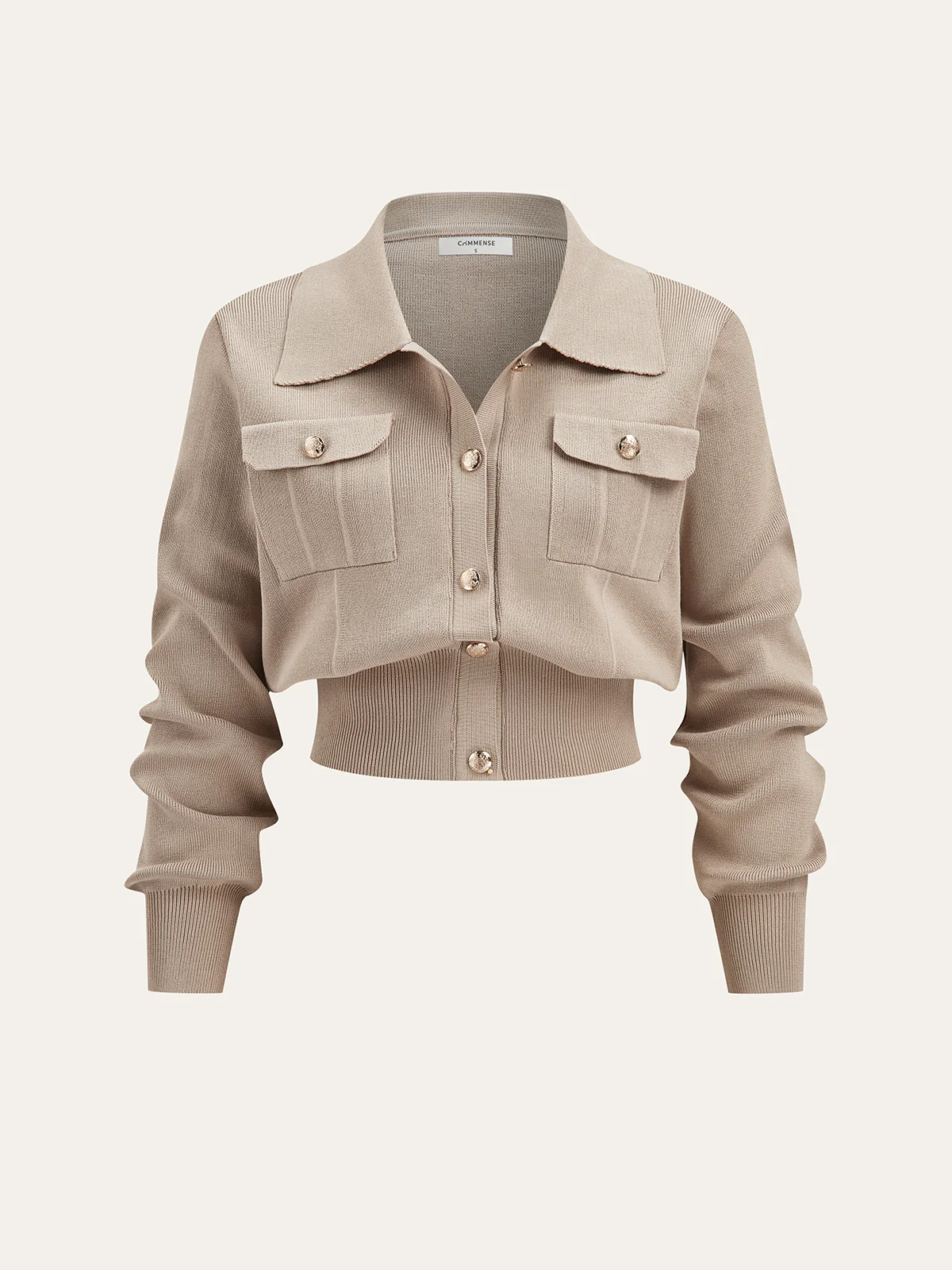 Metal Button Collared Cardigan and Midi Skirt Set