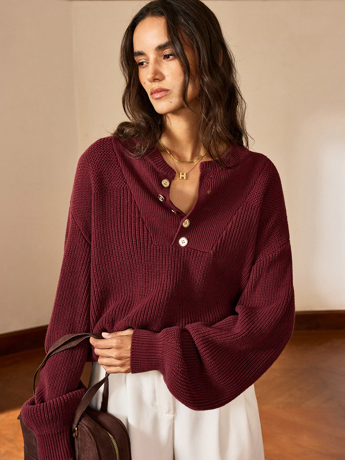 Metal Button-Front Knit Top