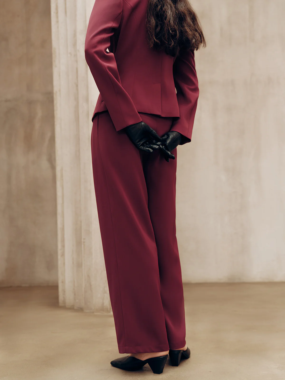 Mid-Waist Pleated Wide-Leg Pants